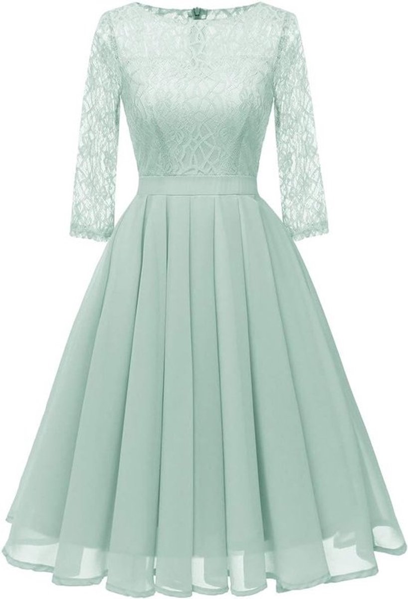 Chiffon Jurk - A-lijn Kant - Feestelijke Gelegenheid - Gedrapeerd Lichaam - Op Maat Gemaakt - Mintgroen