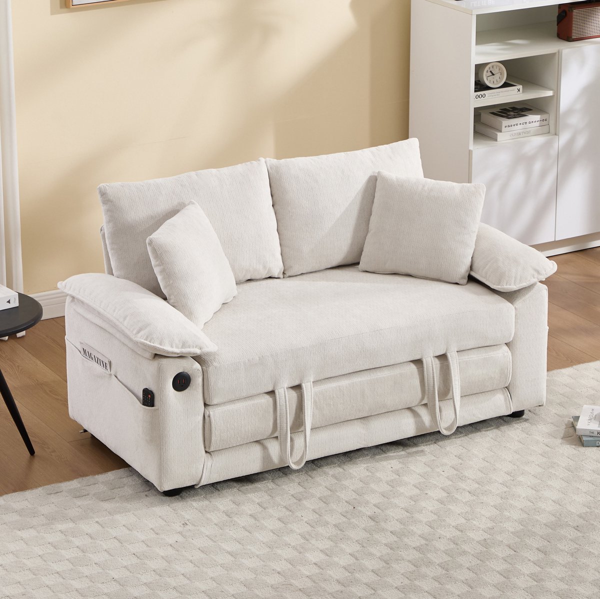 MODENUIT Slaapbank 148 x 80 cm - 3-in-1 Opvouwbaar Met Slaapfunctie - 2-Zits - Chenille - Wit