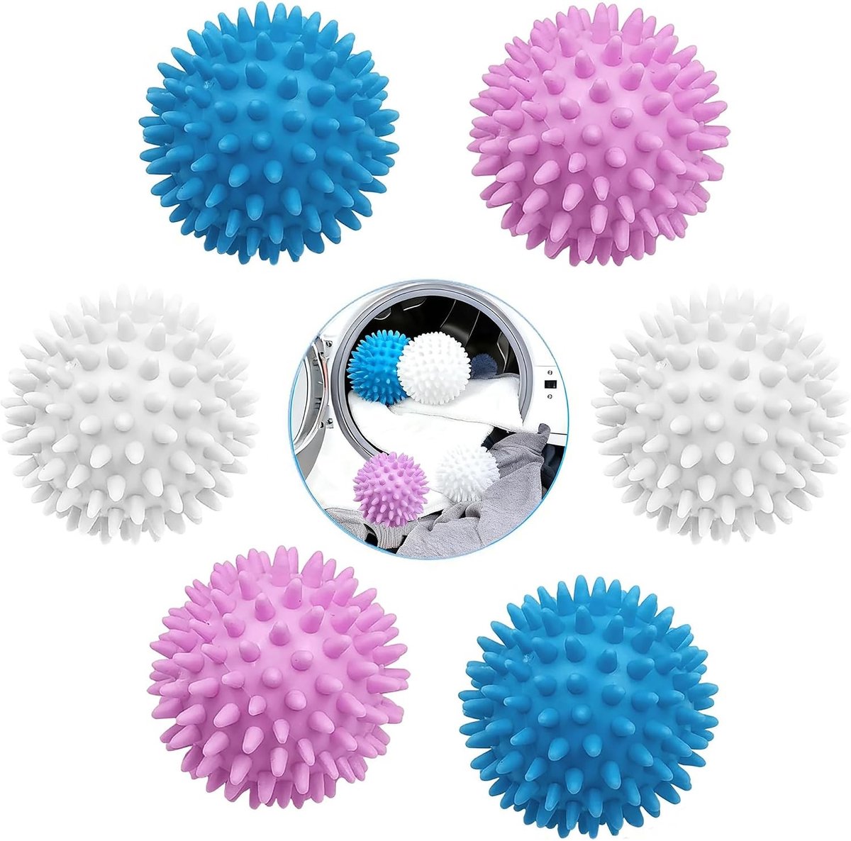 Herbruikbare Wasballen Set van 6 voor Droogtrommel en Wasmachine, Vervanging voor Wasverzachter, Sneller Drogen en Anti-Pilling voor Kleding en Donsjassen