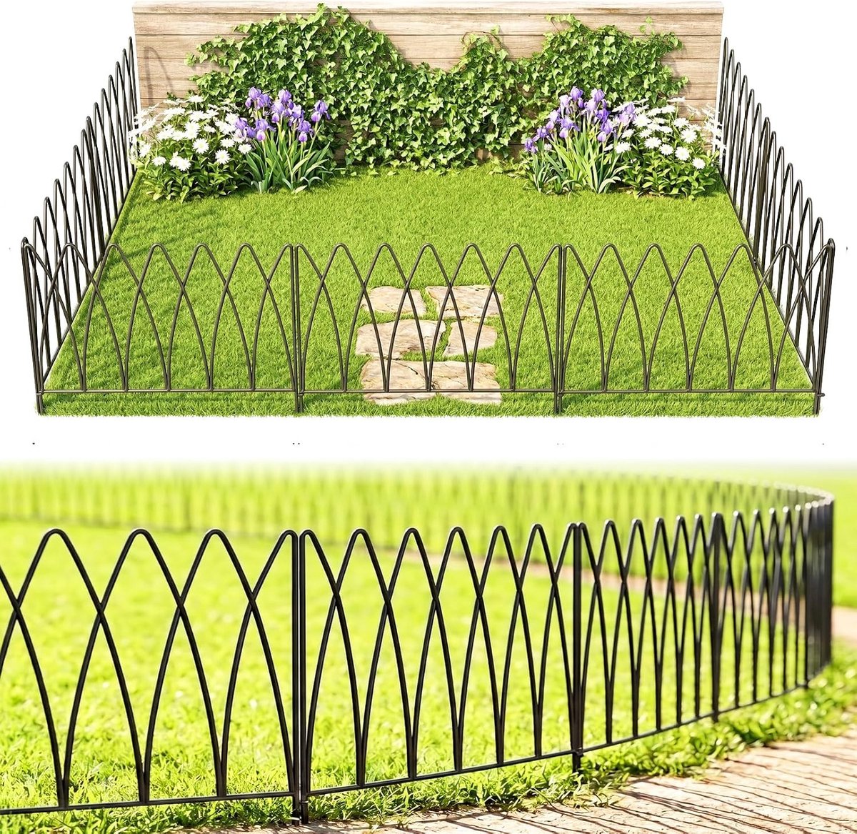 Decoratieve Metalen Tuinfence 45 x 45 cm, 5 Panelen, Totale Lengte 2.3 m, Border Fence voor Bloembedden, Bomen en Tuinranding, Duurzaam en Weerbestendig