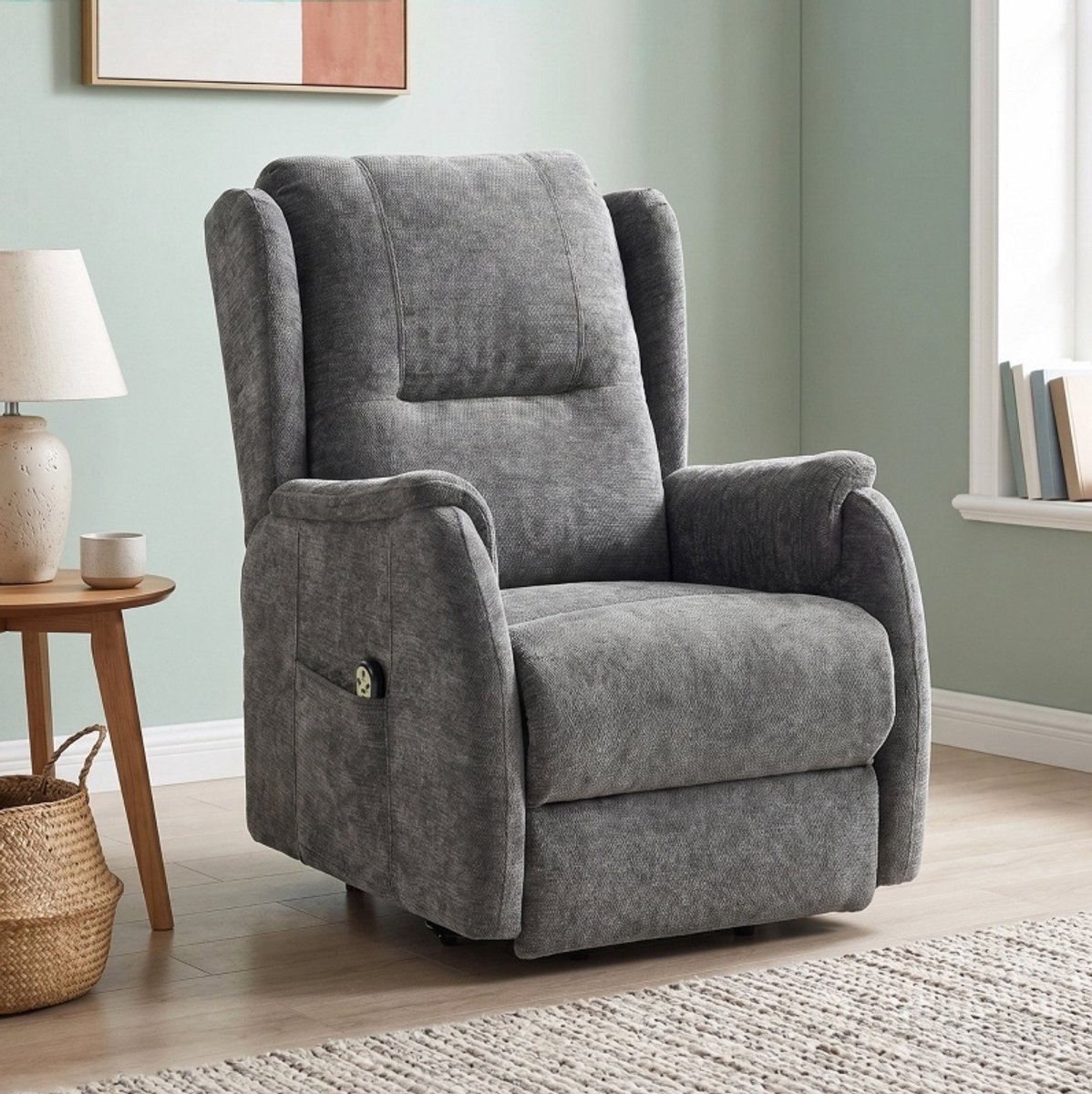 DESMIU Fauteuil - Elektrische Relaxfauteuil Met Sta Op Functie - Verstelbare Rugleuning En Voetensteun - Voor Volwassenen - Stof - Donkergrijs
