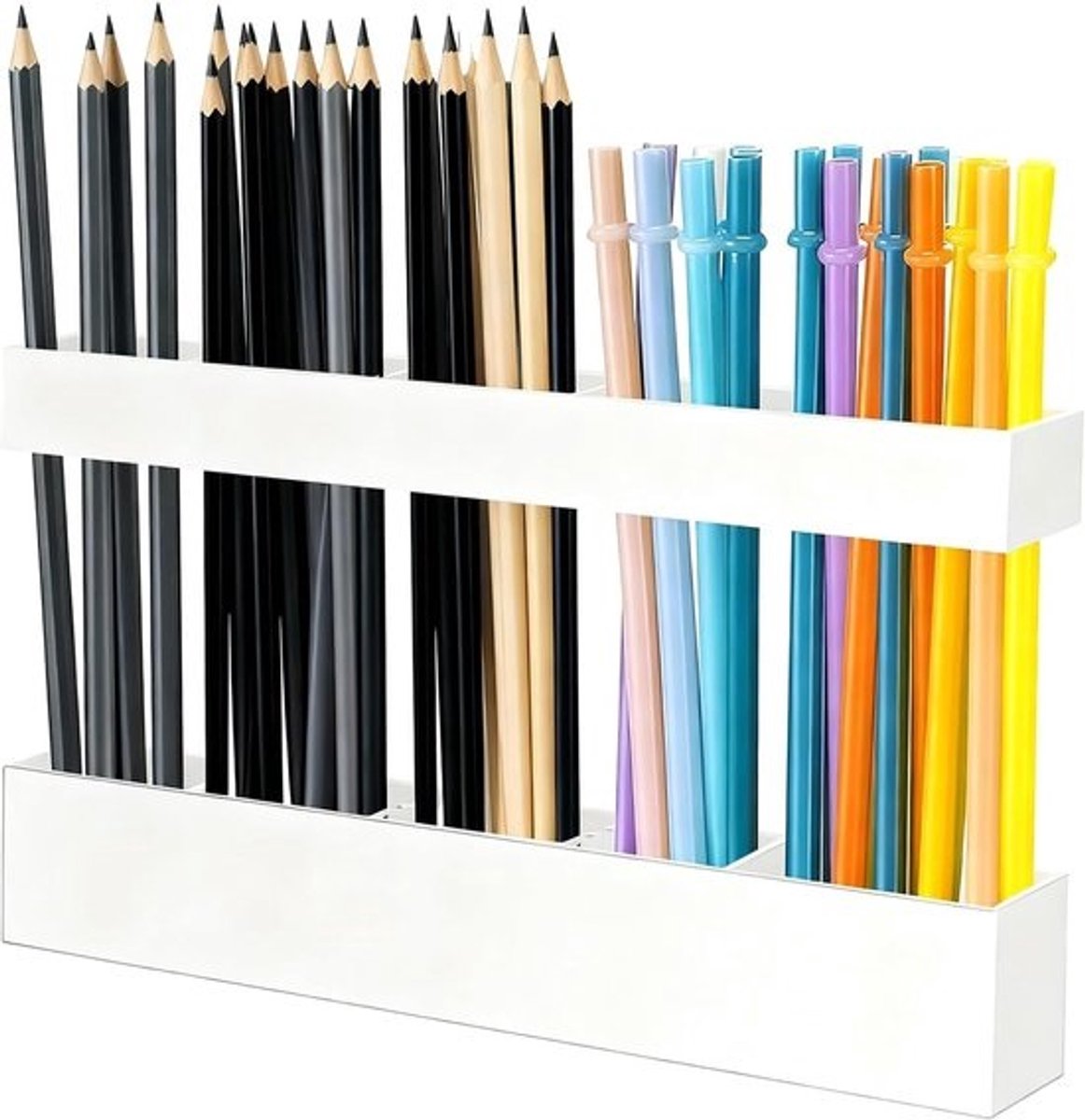 Rietjes Opberger - Drinkrietjes Houder - Keuken Organiseren - Zonder Boren Montage - 26cm Lengte - Wit