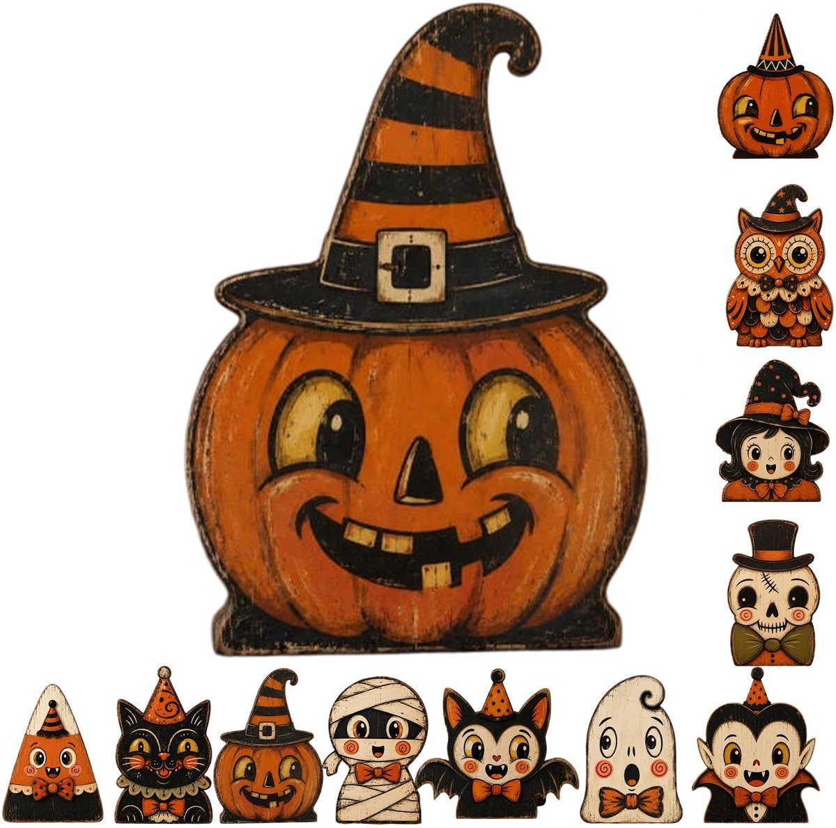 Casalora® Halloween Houten Tafeldecoratie – 1 Stuk – Retro Houten Figuur – Halloween Decoratie voor Schouw, Tiered Tray en Herfstdecoratie