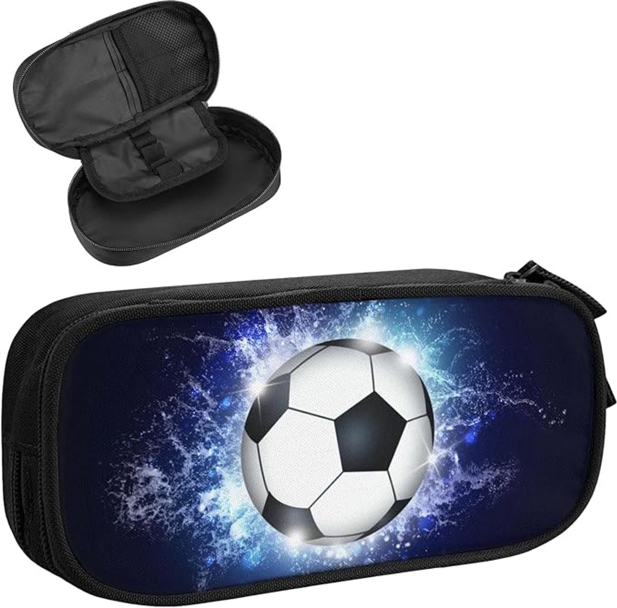VHV - Voetbal Etui - Grote Capaciteit Pencil Case - 3 Vakken pennenbak - 20x10x3 cm - Draagbaar Pennenzak - Voor School,Examen, Kantoor