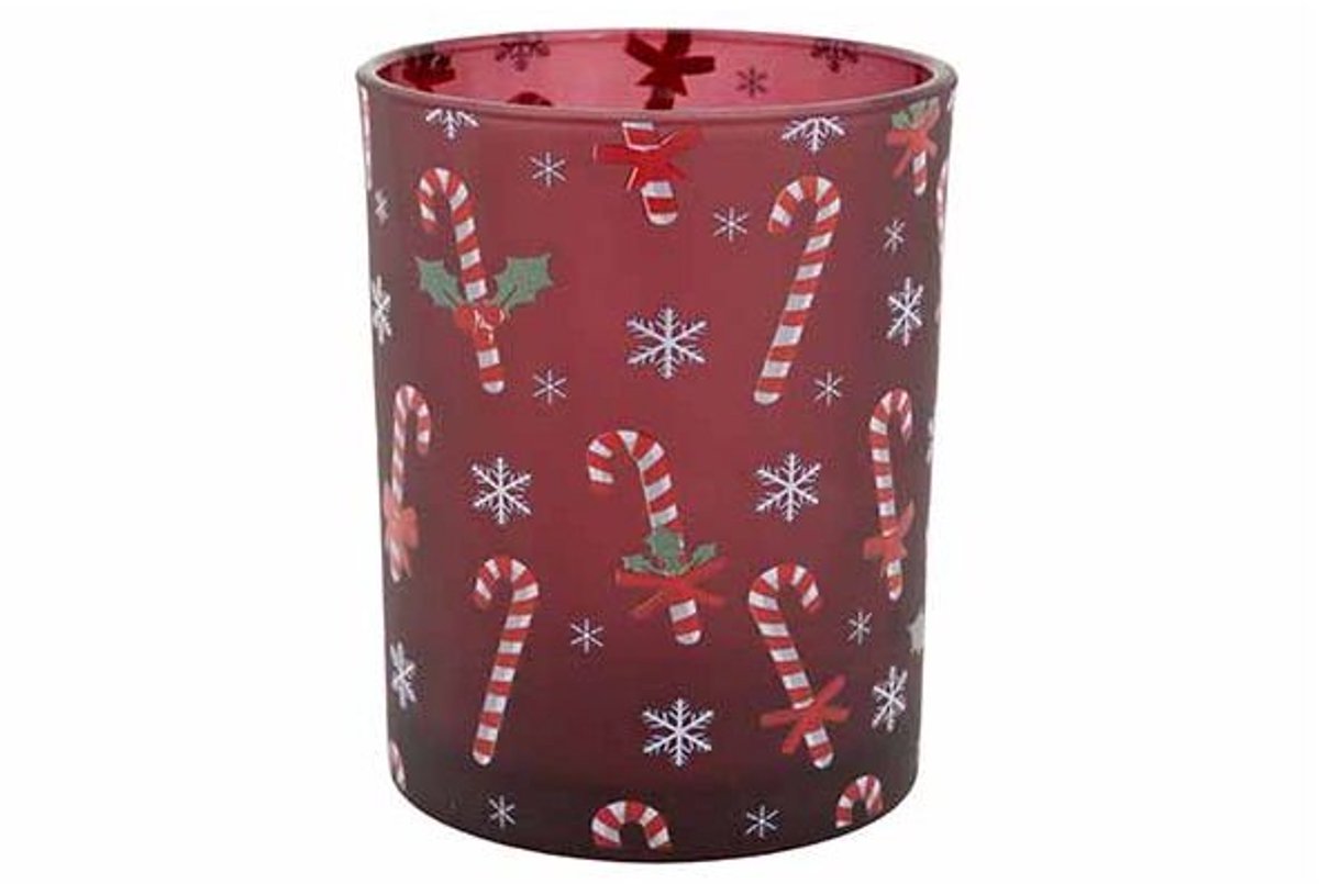 Theelichthouder Candy Cane Bordeaux 10x1 0xh13cm Glas