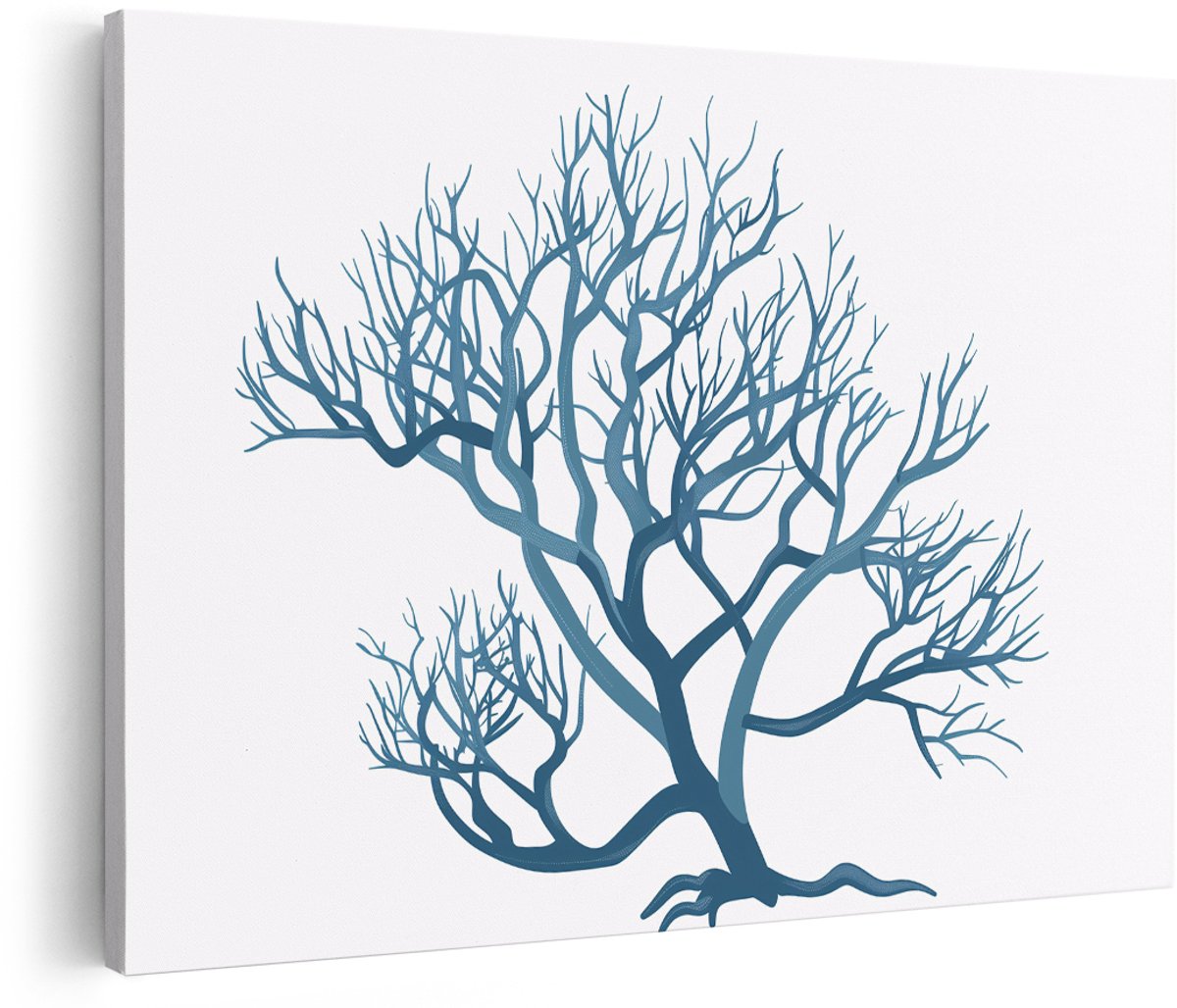 Artaza Canvas Schilderij Boom - 180x120 cm - Groot - Wanddecoratie Natuur - Muurdecoratie Blauw - Decoratie Minimalistisch Botanisch