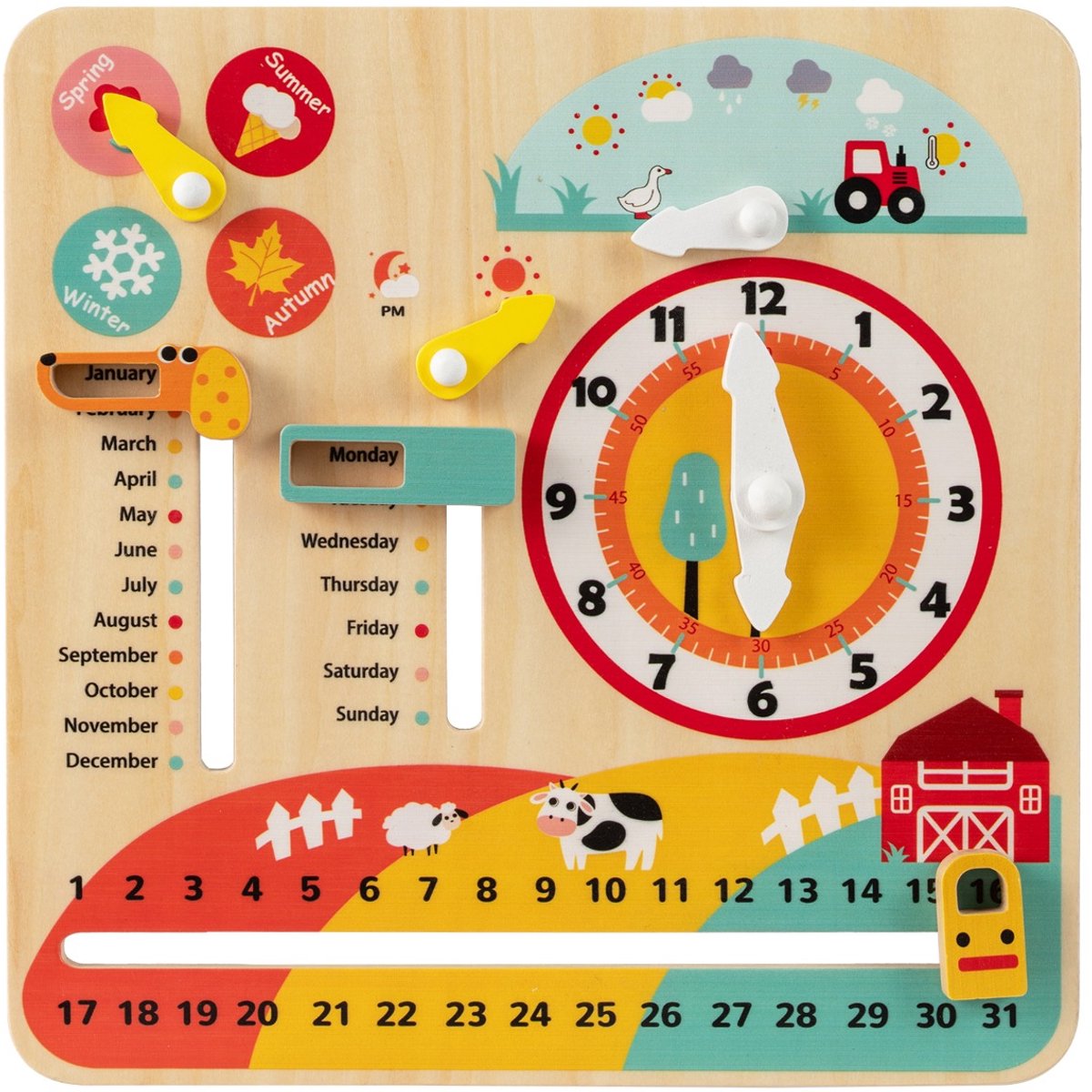 SureDeal® - Educatief speelgoed - Montessori Houten Educatieve - Datum Dagelijkse Kinderkalender - 30x30 cm - Naturel