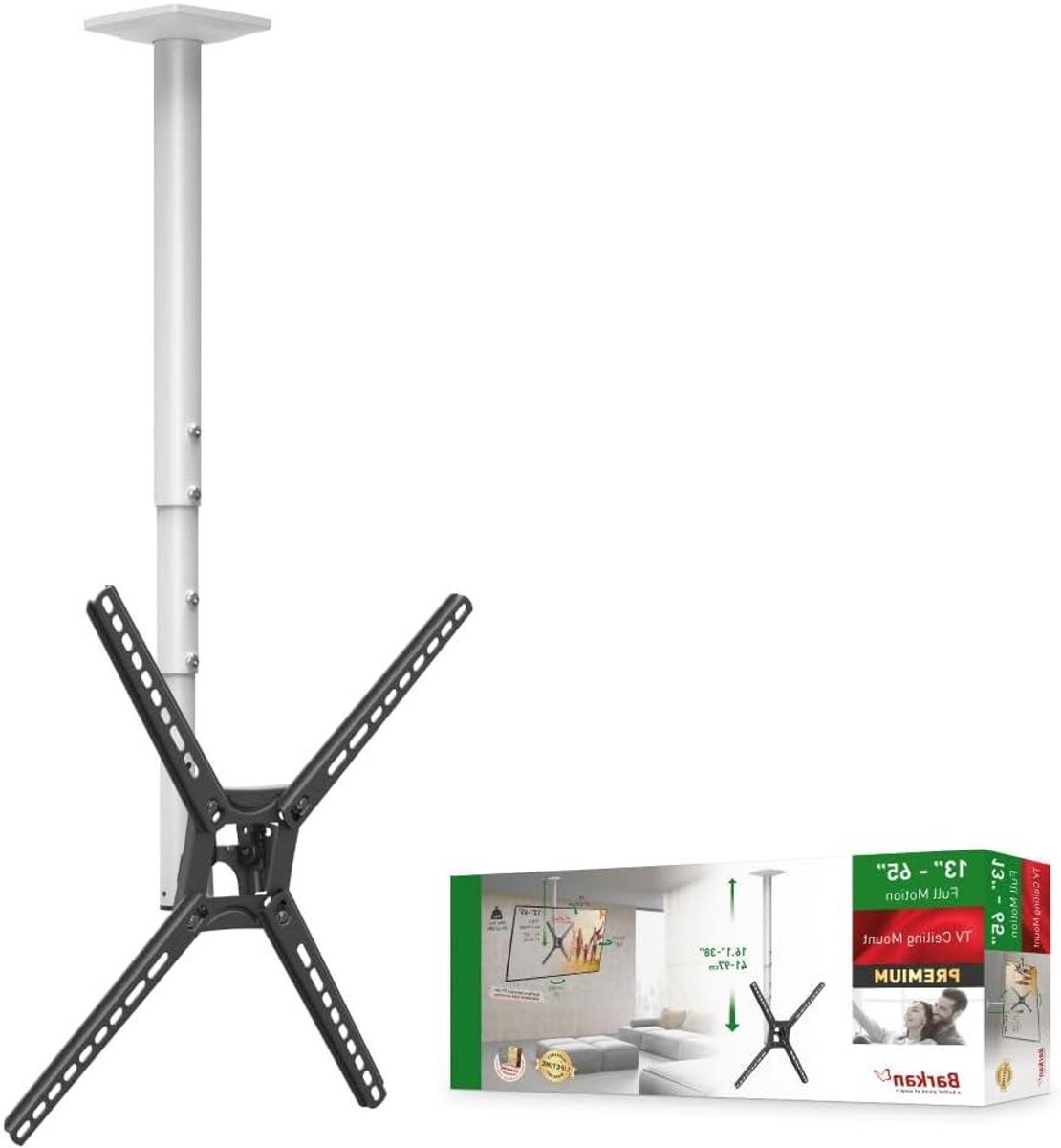 TV Plafondbeugel - TV Ophanging - Ruimte Besparen - Volledig Verstelbaar - 97 cm - Wit