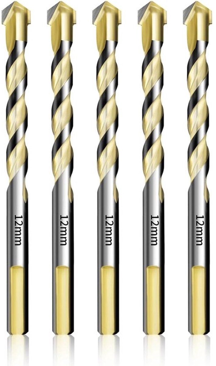 12 mm Tegelboor Set (5 Stuks) met Hardmetalen Punt - Voor Tegels, Glas, Keramiek en Steen