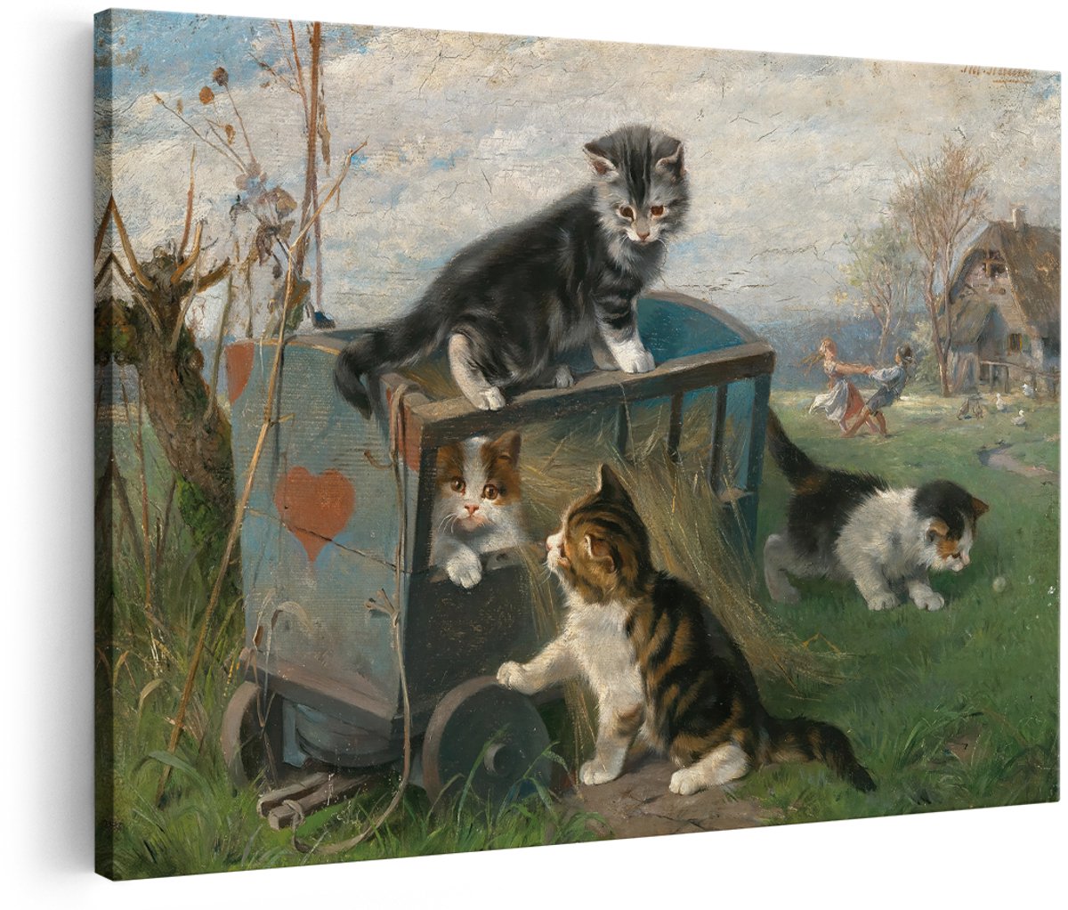Artaza Canvas Schilderij Kittens - 180x120 cm - Groot - Wanddecoratie Katten Schilderij - Muurdecoratie Dieren - Schilderijen Op Canvas Boerderij