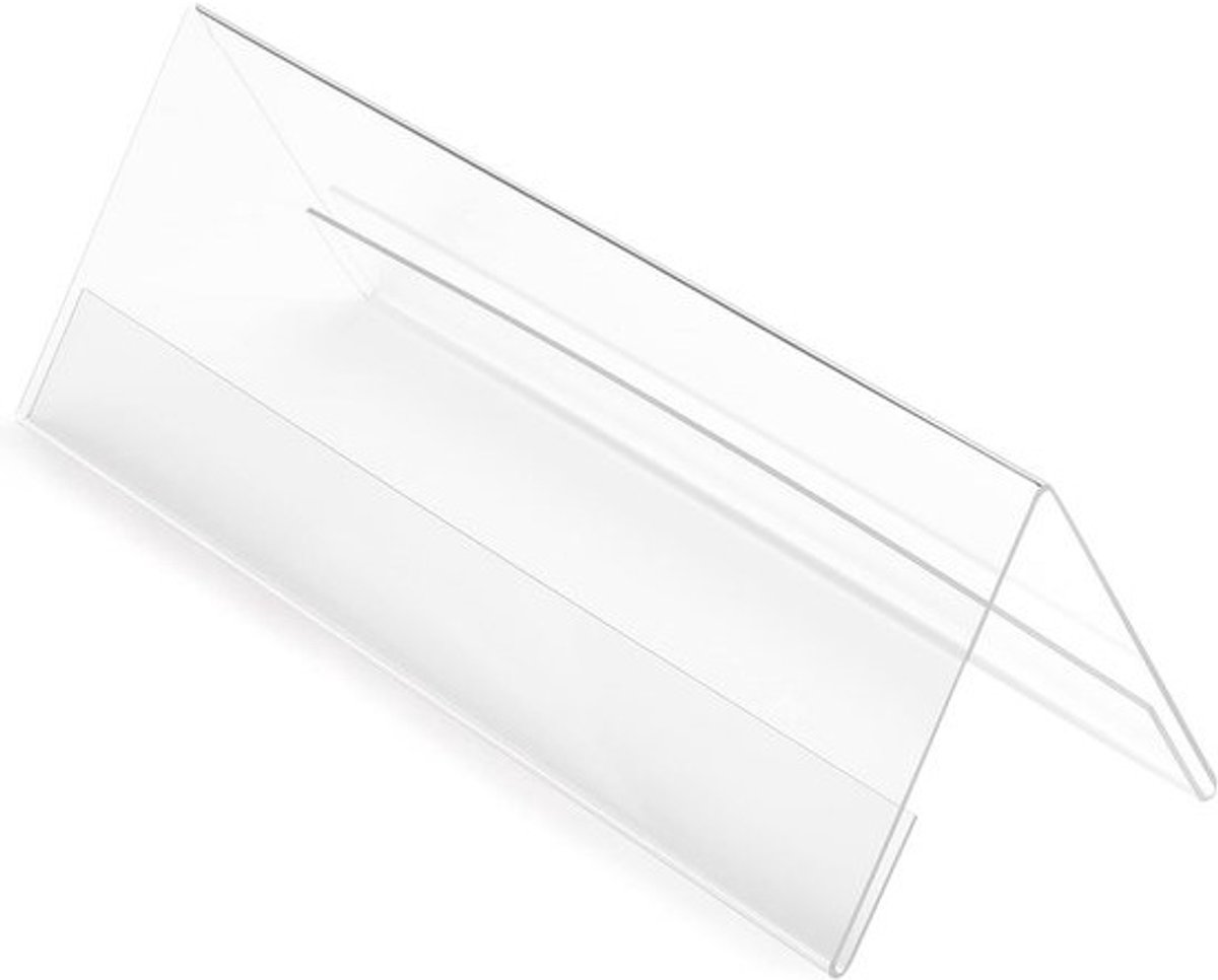 Tafelnaamplaatje - Naambordje Dakvorm - Presentatie Tonen - Dubbelzijdig Leesbaar - 300 x 95 x 110 mm - Transparant