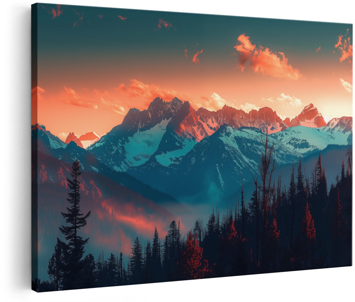 Artaza Canvas Schilderij Bergketen bij Zonsondergang - 180x120 cm - Groot - Wanddecoratie Woonkamer - Schilderijen - Muurdecoratie