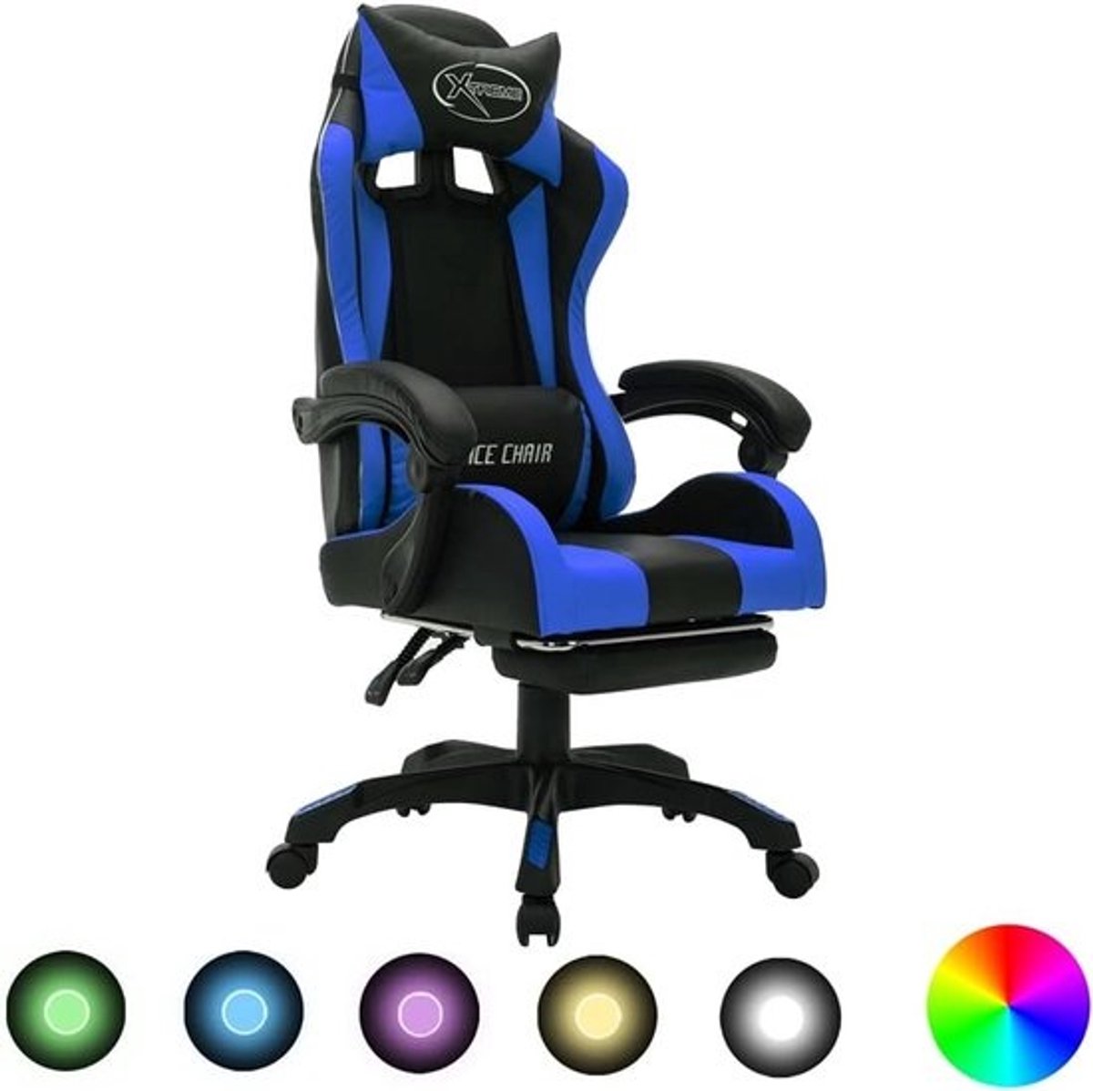 Gaming Stoel - Race Stoel - Intensief Gamers - RGB Verlichting - 64x65x1115cm - Blauw Zwart