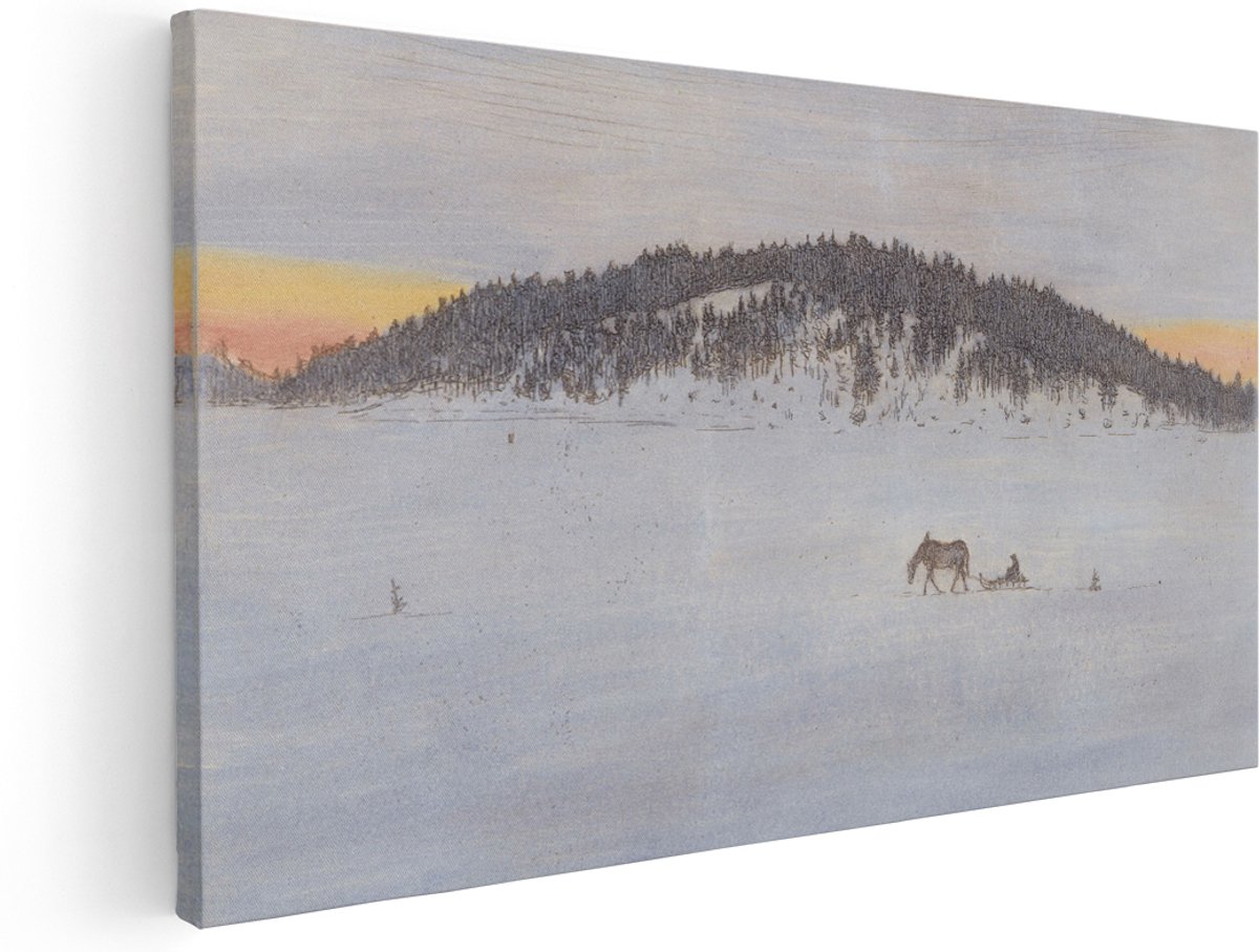 Artaza Canvas Schilderij Besneeuwd Landschap - 180x90 cm - Groot - Wanddecoratie Paard - Muurdecoratie Winter Natuur - Schilderijen Op Canvas