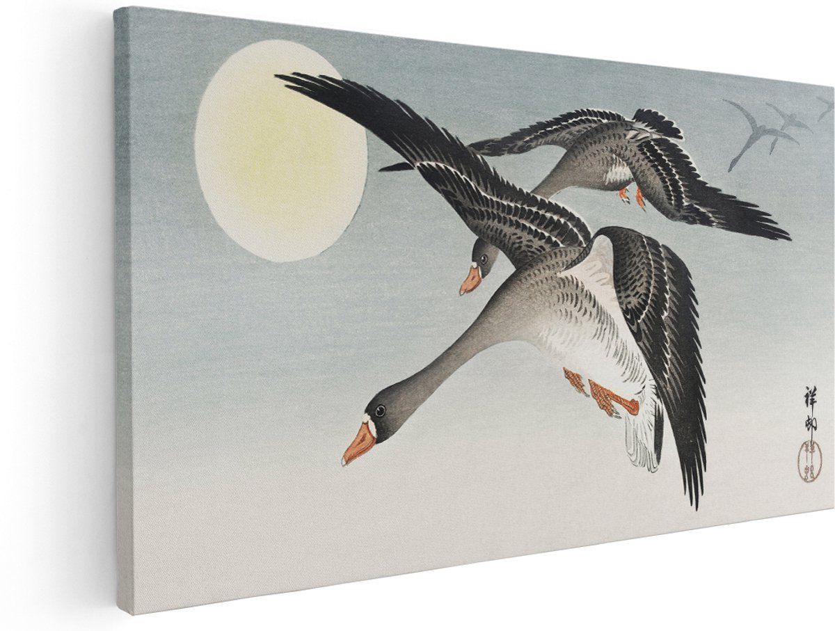 Artaza Canvas Schilderij Vogels - 180x90 cm - Groot - Japandi Wanddecoratie - Muurdecoratie Dieren - Vintage Kamer Accessoires