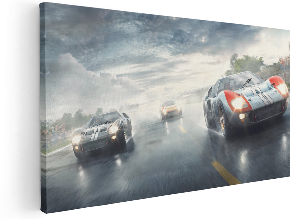 Artaza Canvas Schilderij Vintage Raceauto - 180x90 cm - Groot - Wanddecoratie Le Mans - Muurdecoratie Auto - Kamer Accessoires Mannen