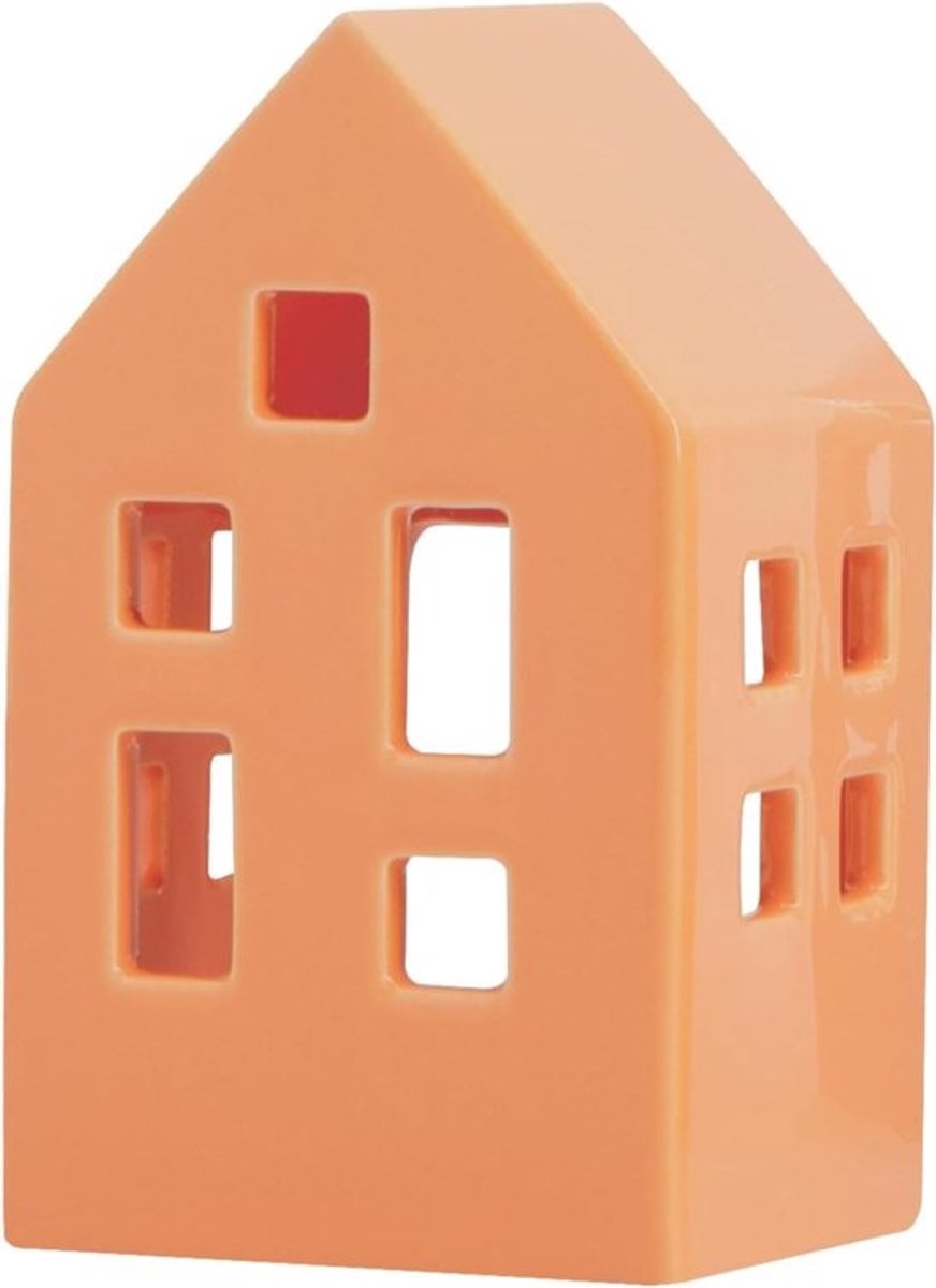 Theelichthuisje - Sfeervol huisje - Gezellige sfeer - Uniek design - 12 x 6 cm - Perzik
