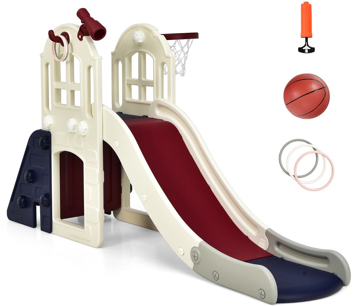 SureDeal® - Klimrekk - Kinderglijbaan Klimglijbaan - Basketbalring - Telescoop Blauw - 189,5x83x98 cm - Blauw