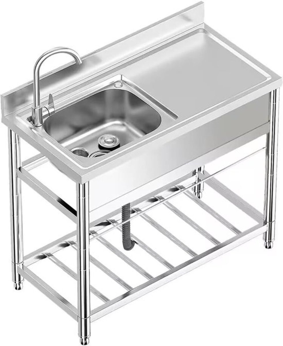 Buiten spoelbak - Tuin gootsteen unit - Professioneel gebruik - Met afdruiprek - 100cm langwerpig - Zilver