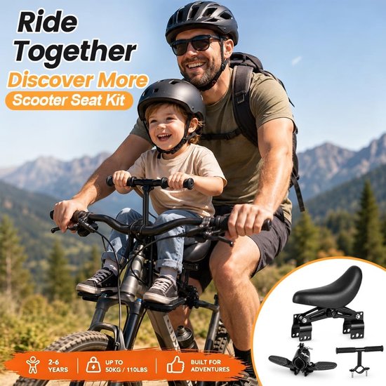 Kinder Fietszadel - Voorzitje Kinderen - Samen Fietsen - Verstelbare Hoek - 23.5 x 10.5 cm - Zwart — afbeelding 3