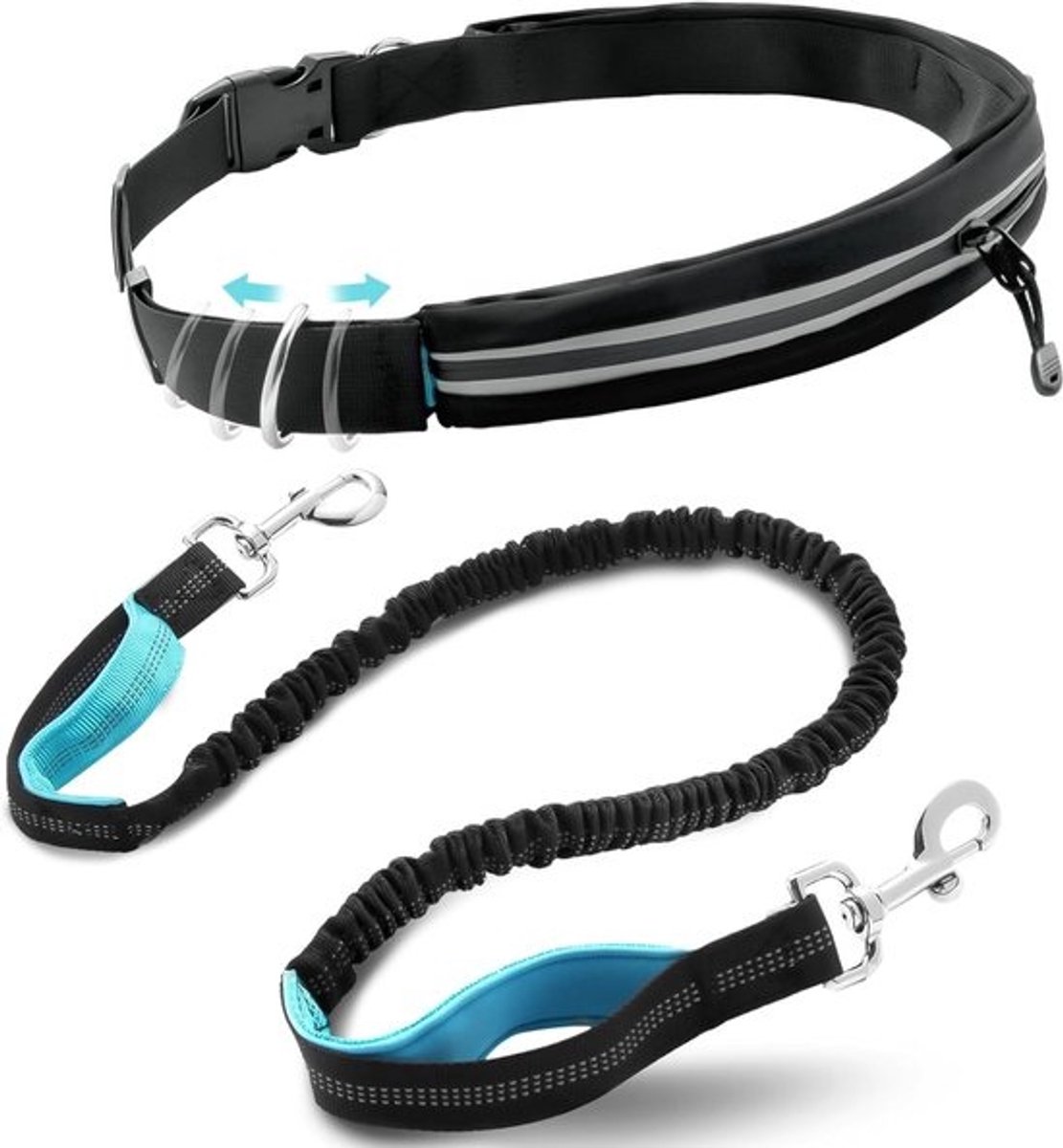 Handsfree loopgordel met ritsvak - elastische riem voor middelgrote en grote honden