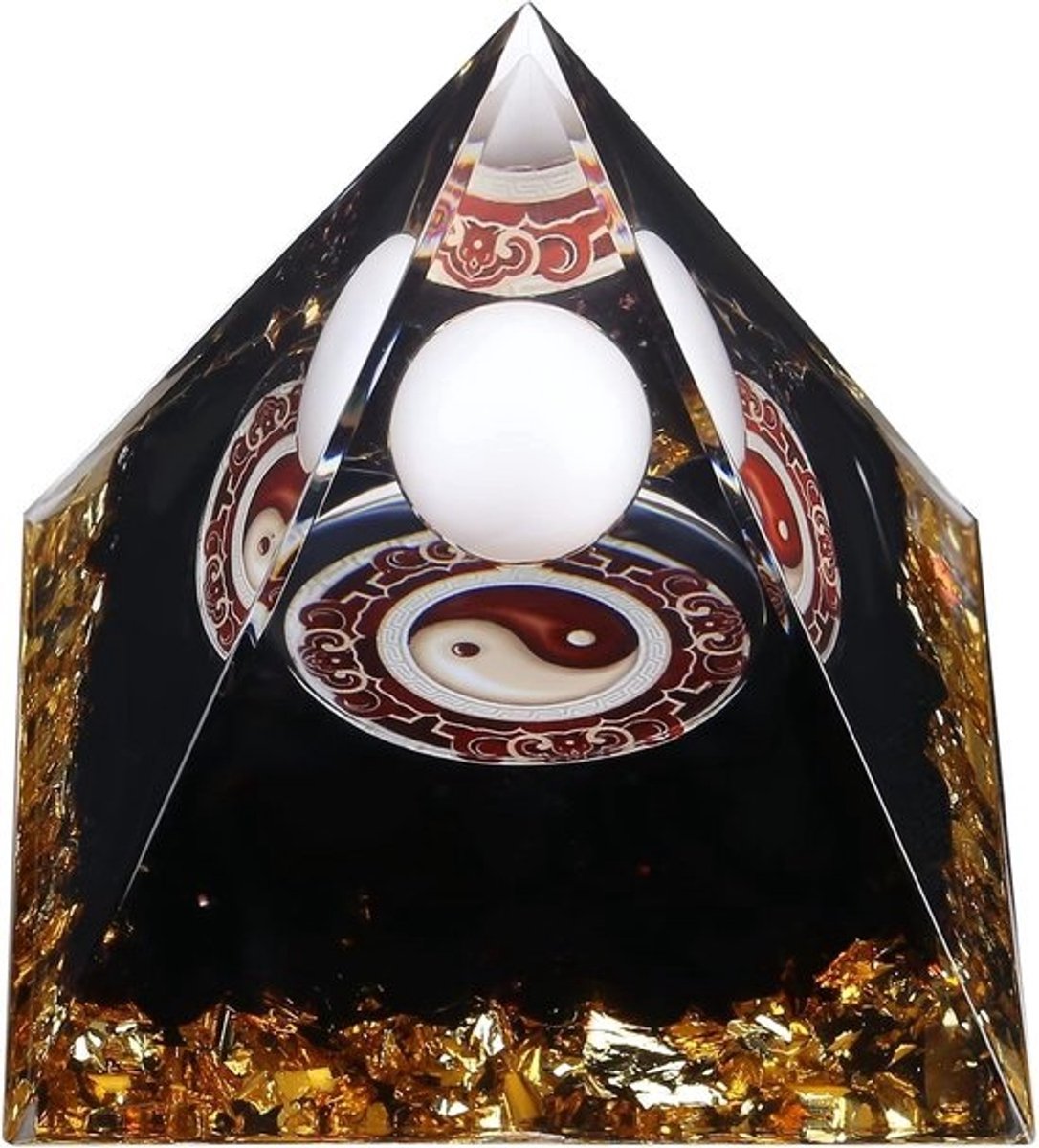 Orgoniet Piramide Yin Yang met Chakra Kristallen - Reiki Meditatie en Feng Shui Decoratie