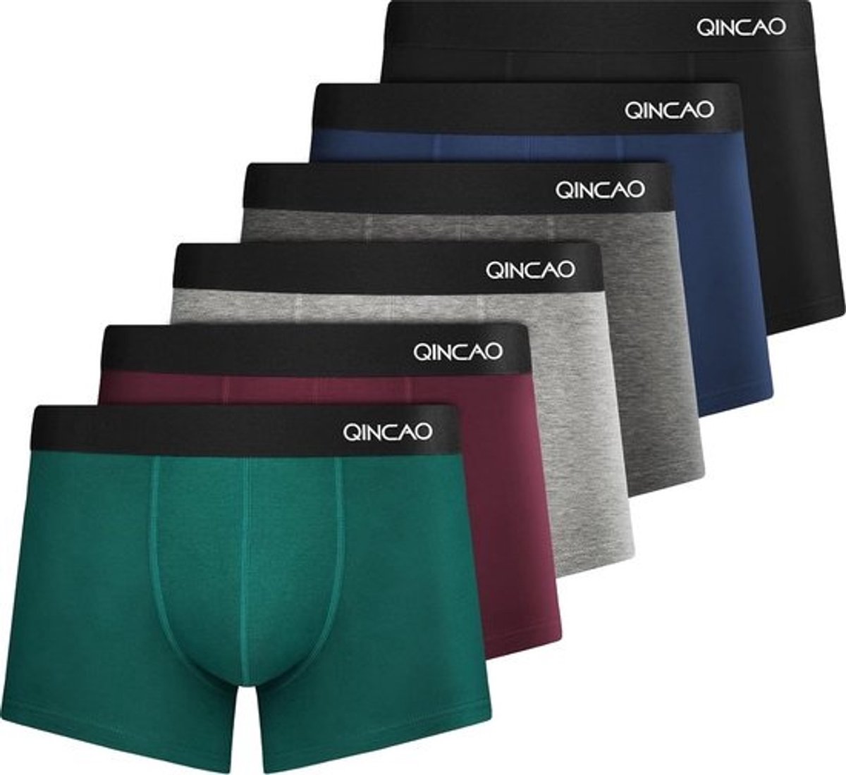 QINCAO boxerbroek voor heren, 6 stuks per pakket, zonder jeukende etiket, onderbroek voor mannen, ondergoed, boxer, katoen