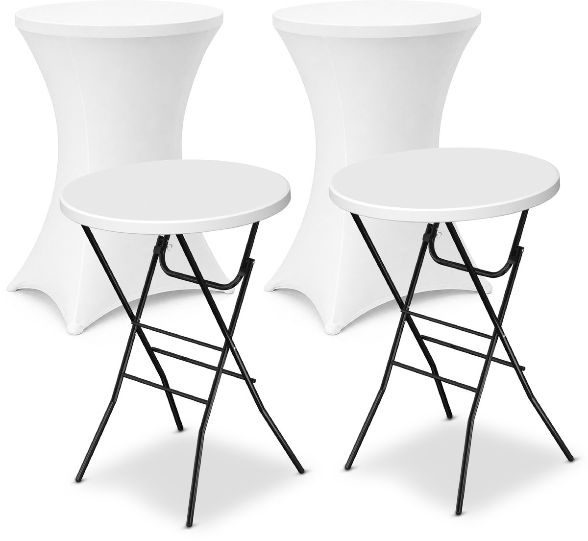 ADSafety Statafel – 2 Stuks – Inclusief Statafelhoes – Statafelrok – Inklapbaar – Stevige partytafel – Bartafel - Voor binnen en buiten – Ø80 x 110 cm - Wit