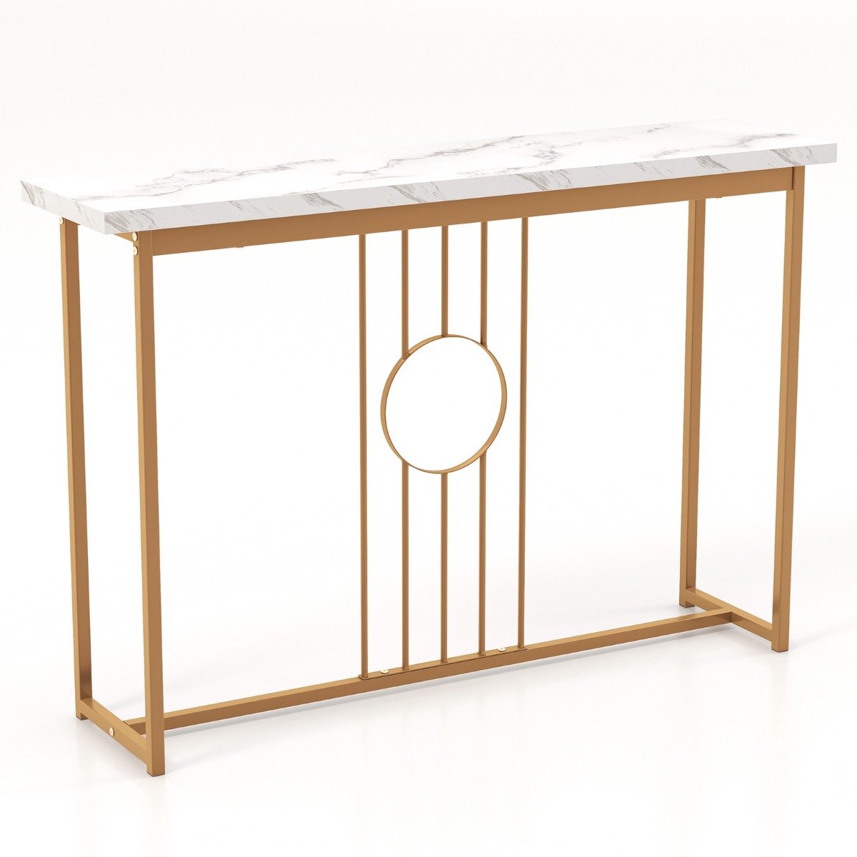 SureDeal® - Consoletafel - Marmerlook Bijzettafel Smal - Metalen - Verstelbare Voetkussens Gangtafel - 120x30x80,5 cm - Wit