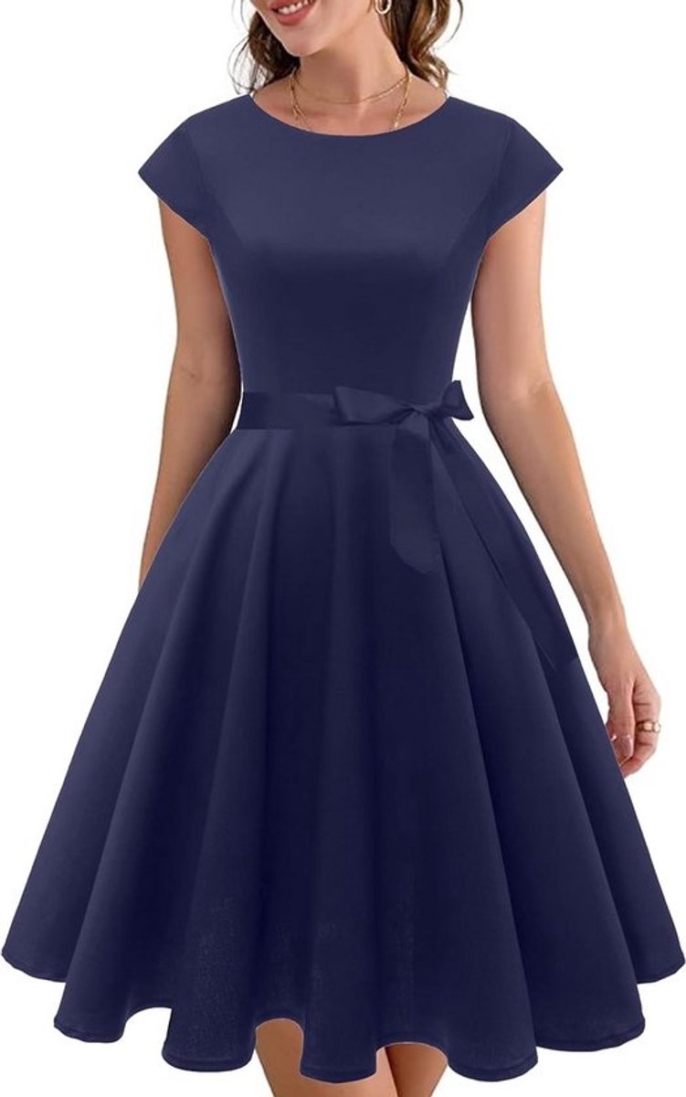 Vintage Swingjurk Dames met Boothals en Zakken - Jaren 50 Cocktailjurk
