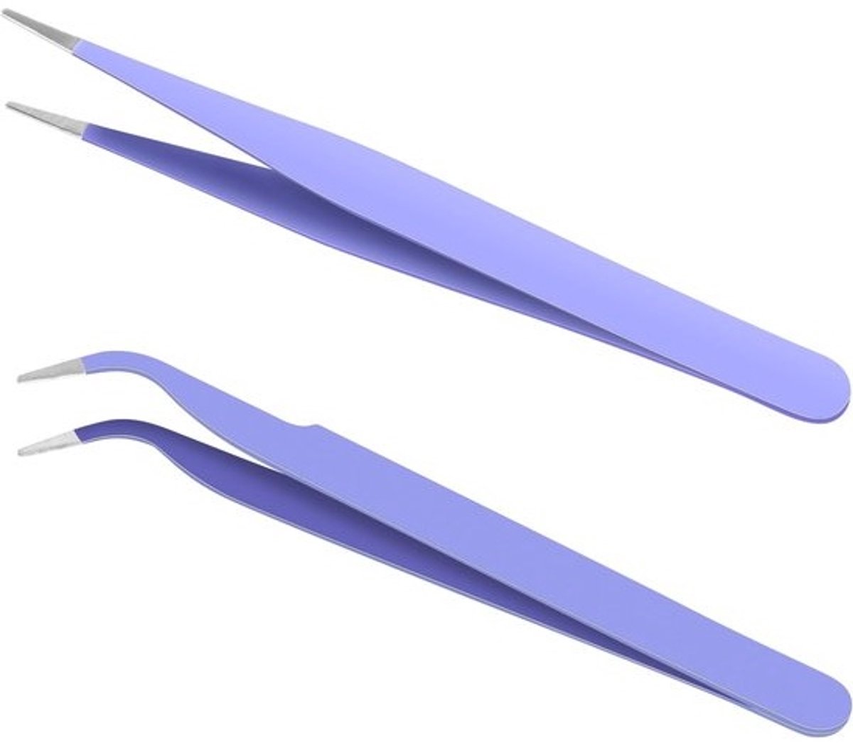Precisiepincet voor wimperextensions - Antistatisch roestvrijstalen pincet met rechte en gebogen punten - Paars .