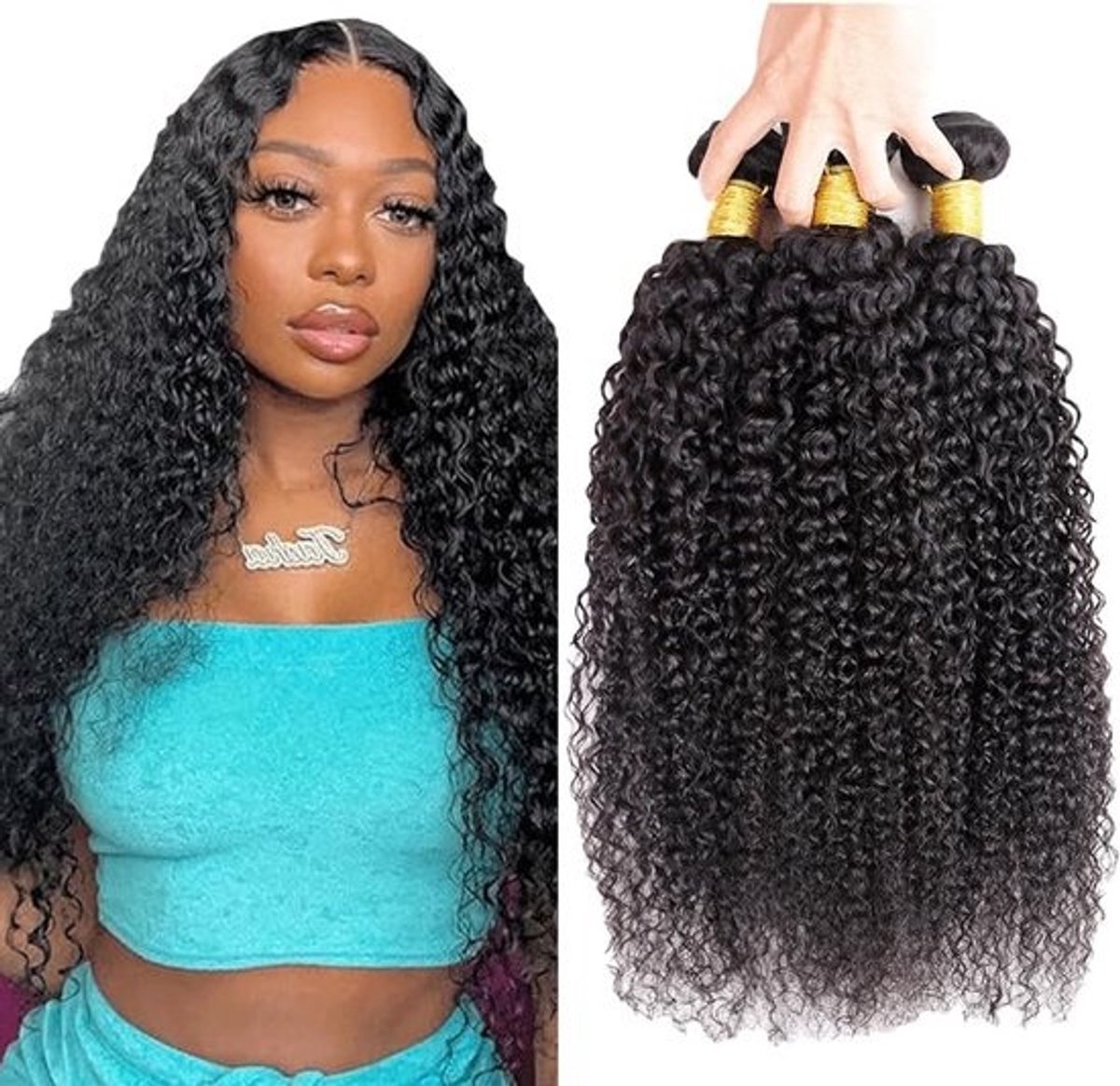 30 Inch Kinky Curly Menselijk Haar Bundels Remy Onbewerkt Brasiliaans Haar 1B Natuurlijk Zwart