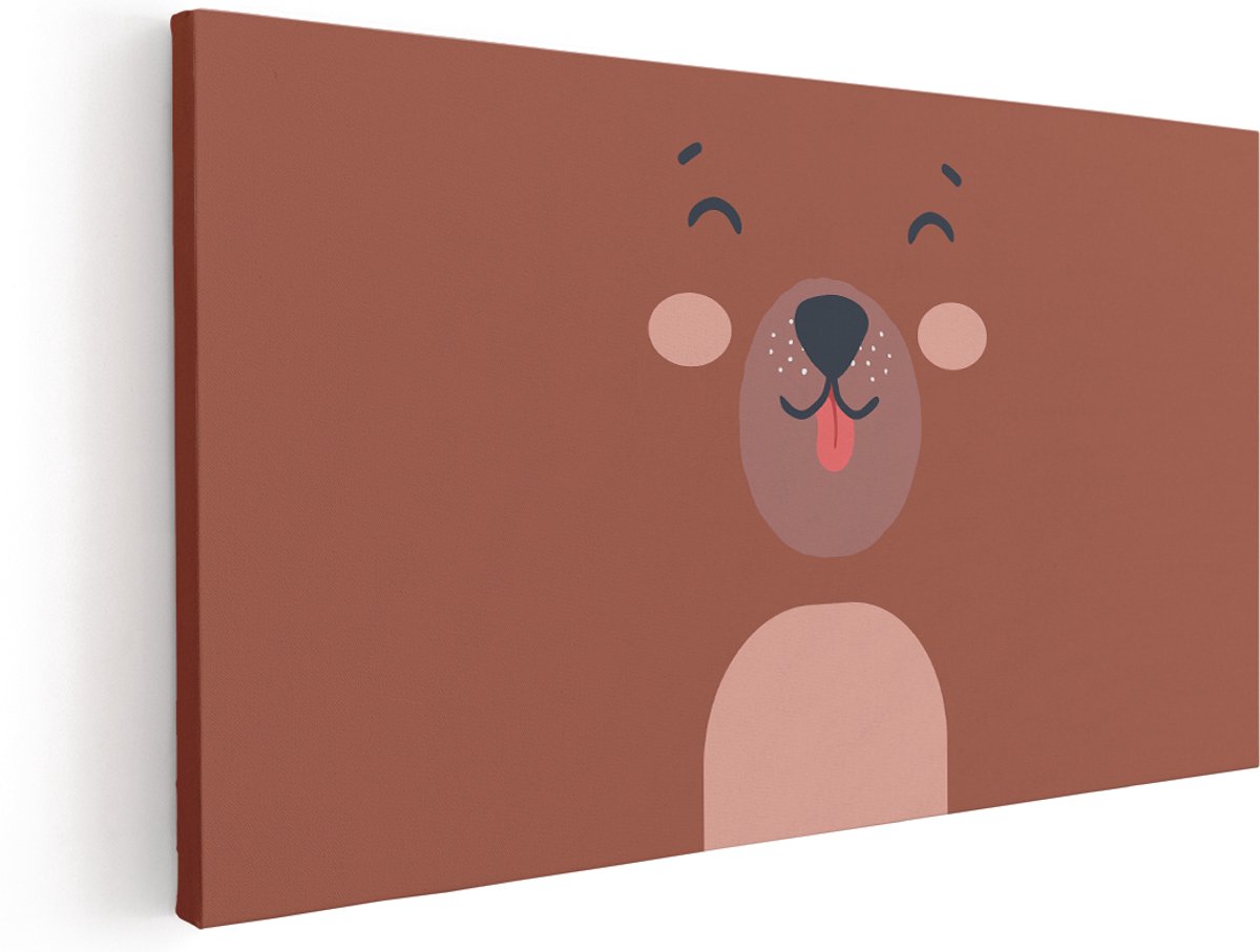 Artaza Canvas Schilderij Cartoon Beer - 140x70 cm - Groot - Wanddecoratie Babykamer - Muurdecoratie Jongenskamer - Decoratie Dieren - Kamer Accessoires