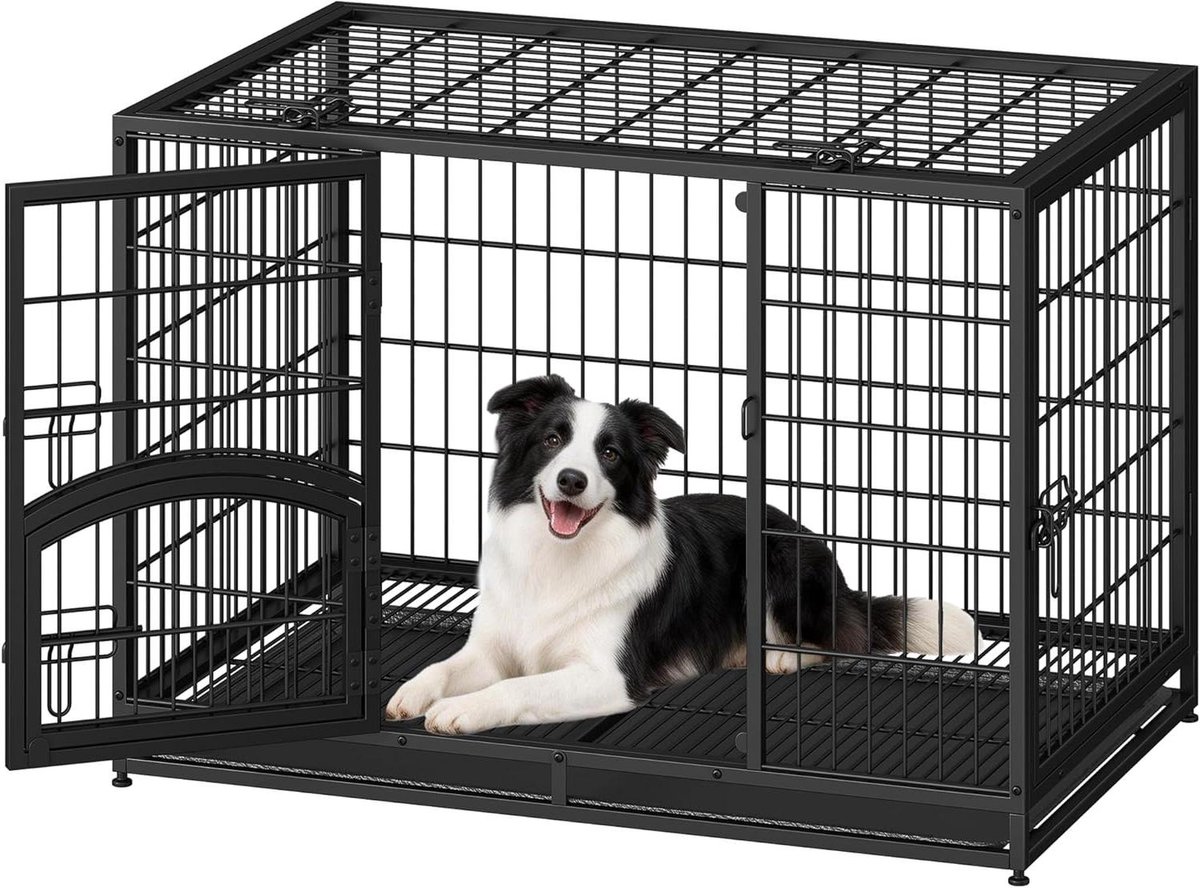 Hondenbench Metaal - Hondenkooi XL - Veilig Transport - 4 Deuren Ontwerp - 107x70x75cm - Zwart