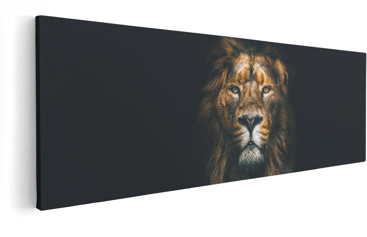 Artaza Canvas Schilderij Leeuw - Leeuwenkop - Kleur - 150x50 cm - Groot - Wanddecoratie Woonkamer - Schilderijen - Muurdecoratie