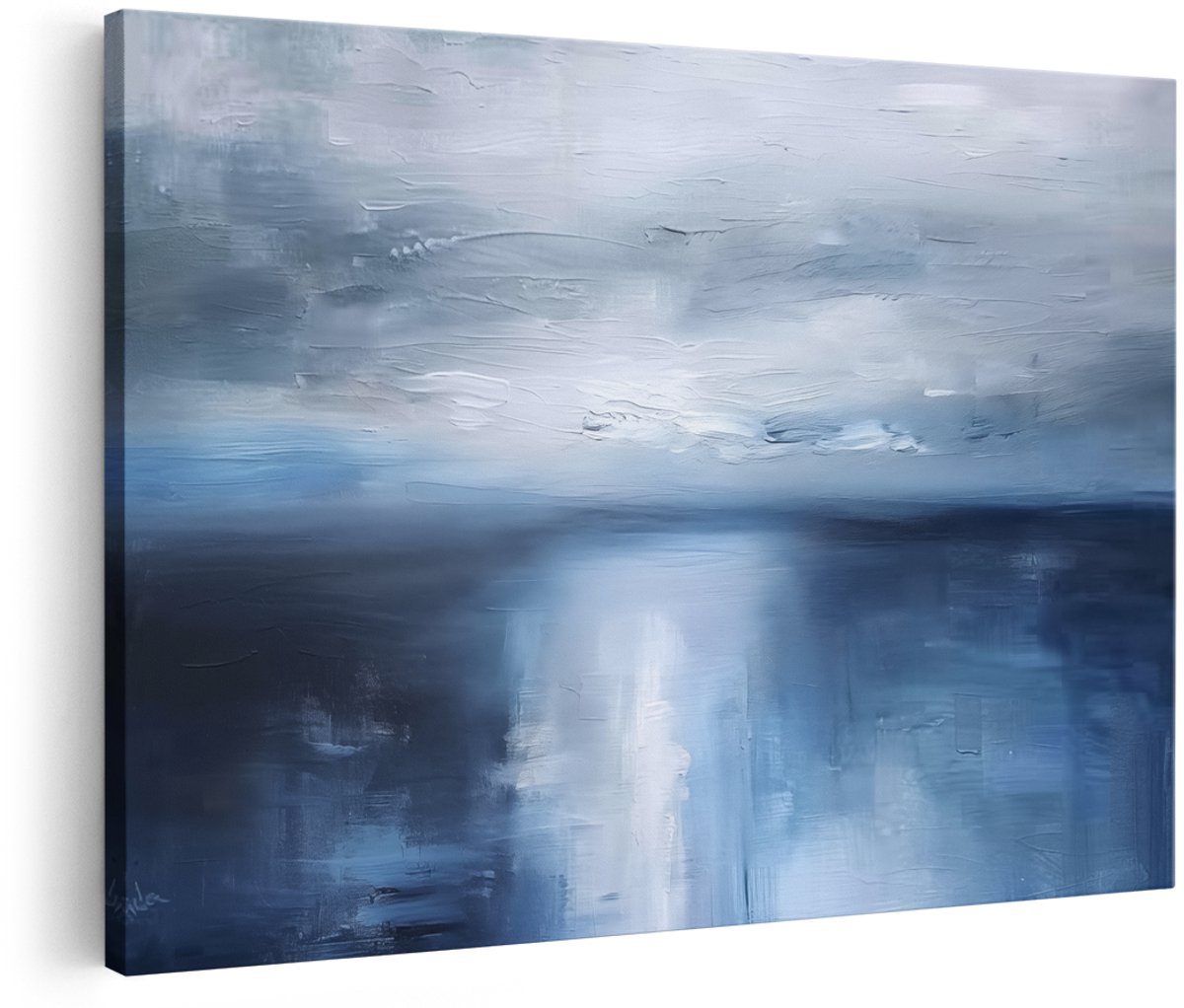 Artaza Canvas Schilderij Abstract Blauwe Lucht en Water - 150x100 cm - Groot - Wanddecoratie Woonkamer - Schilderijen - Muurdecoratie