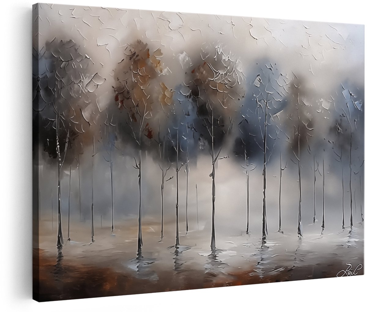 Artaza Canvas Schilderij Bomen in de Mist - 150x100 cm - Groot - Wanddecoratie Woonkamer - Schilderijen - Muurdecoratie