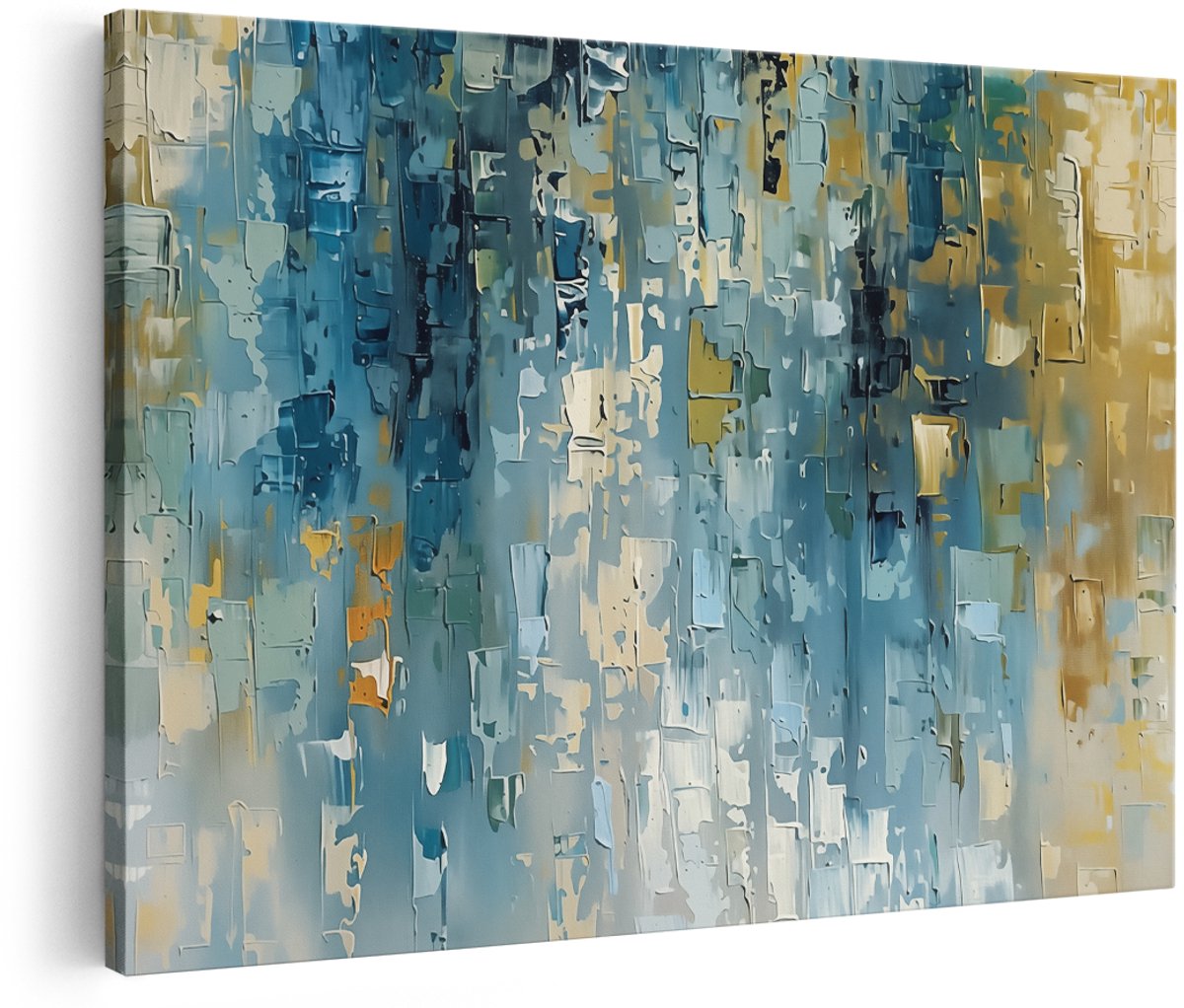 Artaza Canvas Schilderij Abstract Blauw en Geel - 150x100 cm - Groot - Wanddecoratie Woonkamer - Schilderijen - Muurdecoratie