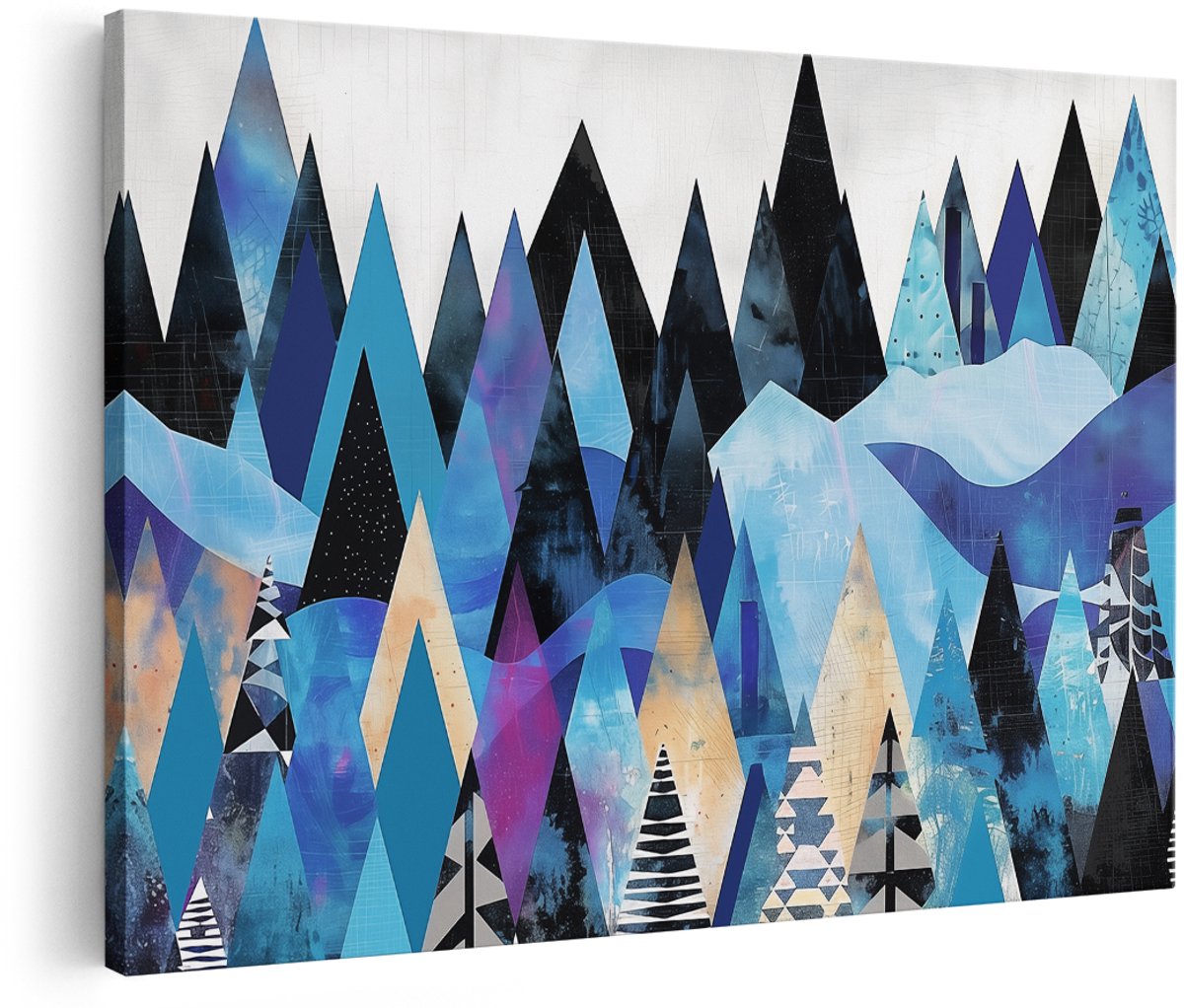 Artaza Canvas Schilderij Abstract Kunstwerk van Bergen en Bomen - 150x100 cm - Groot - Wanddecoratie Woonkamer - Schilderijen - Muurdecoratie