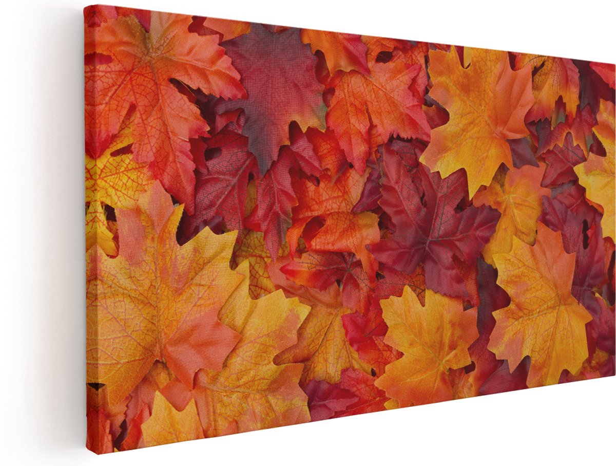 Artaza Canvas Schilderij Herfstbladeren in het Oranje en Rood - 140x70 cm - Groot - Wanddecoratie Woonkamer - Schilderijen - Muurdecoratie