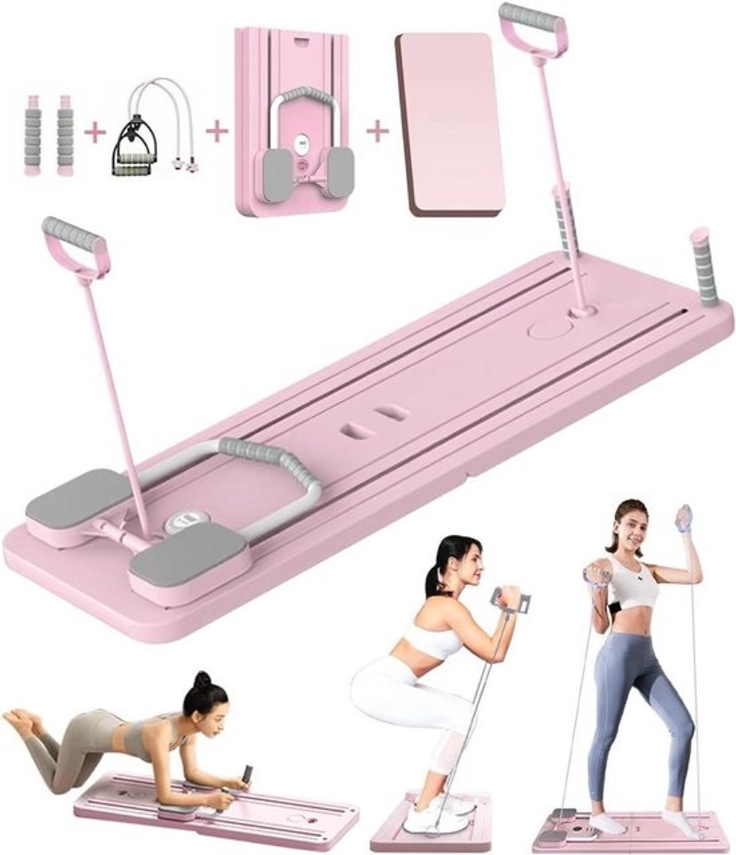 Pilates Board – Opvouwbaar Multifunctioneel Reformer Board met Abdominal Roller, Auto Rebound & Spanningskabel – Thuis Pilates Oefeningen voor Core, Buik en Spieren