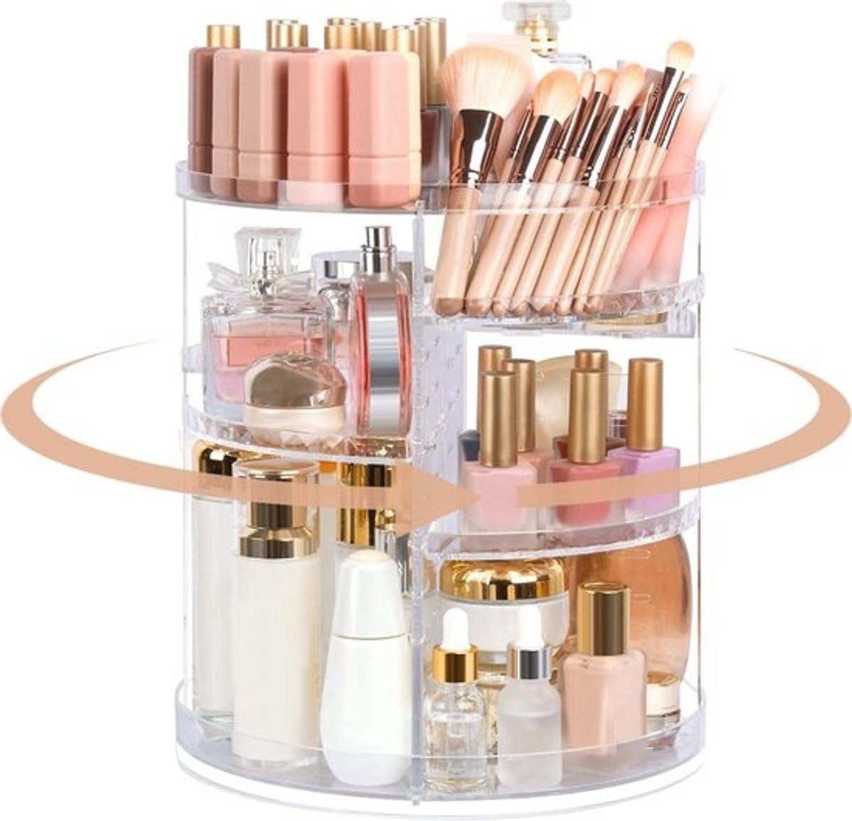 360 Graden Rotatable Transparante Make-up Organizer met 5 Verstelbare Lagen voor Badkamer, Slaapkamer of Make-up Tafels