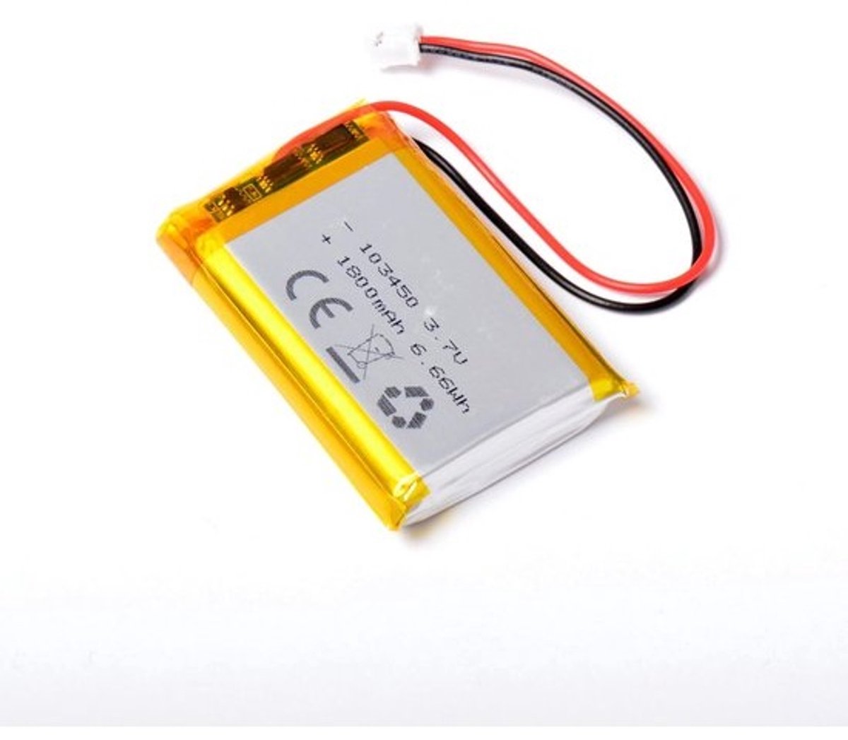 Oplaadbare Lithium Polymeer (LiPo) Batterij 3.7V 1800mAh (50x34x10mm) met BMS en JST PHR 2-pins Connector