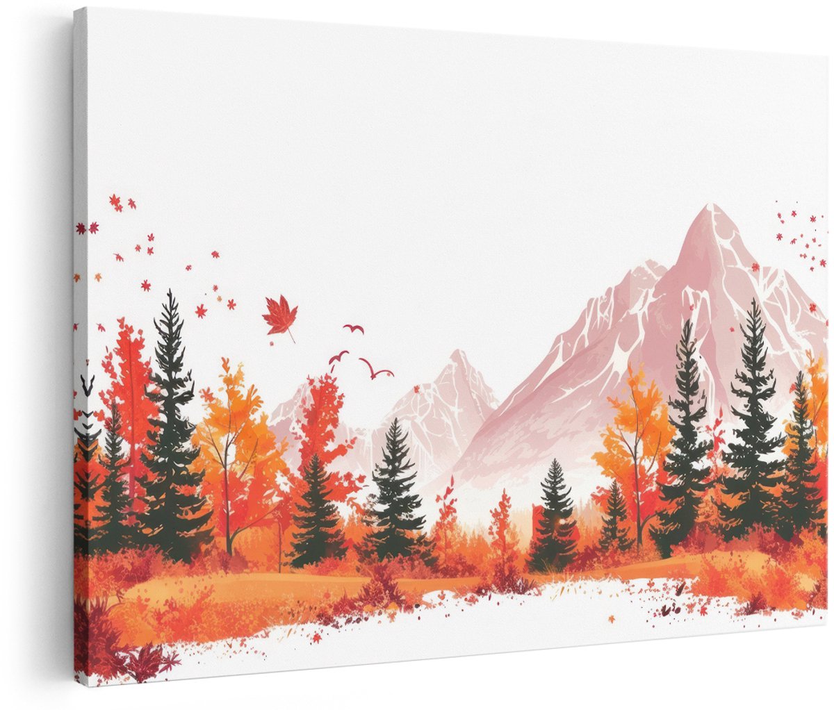 Artaza Canvas Schilderij Herfstlandschap - 150x100 cm - Groot - Wanddecoratie Bergen - Muurdecoratie Bos - Decoratie Natuur Woonkamer