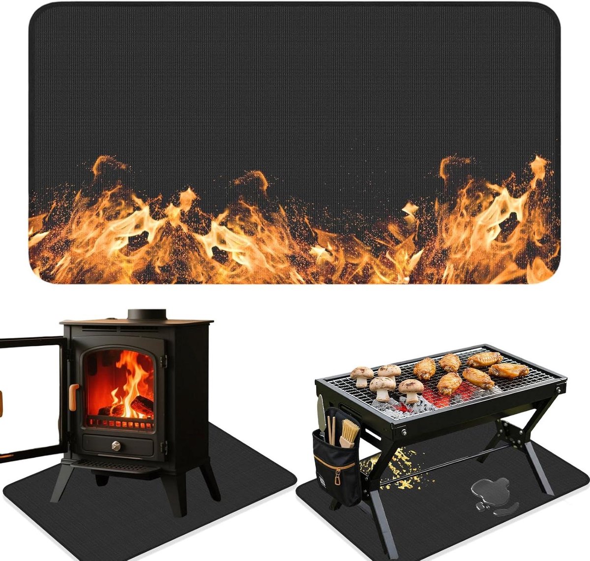 Vuurvaste Grillmat - Hittebestendige Onderlegger - Terras Beschermen - Dubbelzijdig Glasvezel - 127 x 97 cm - Zwart