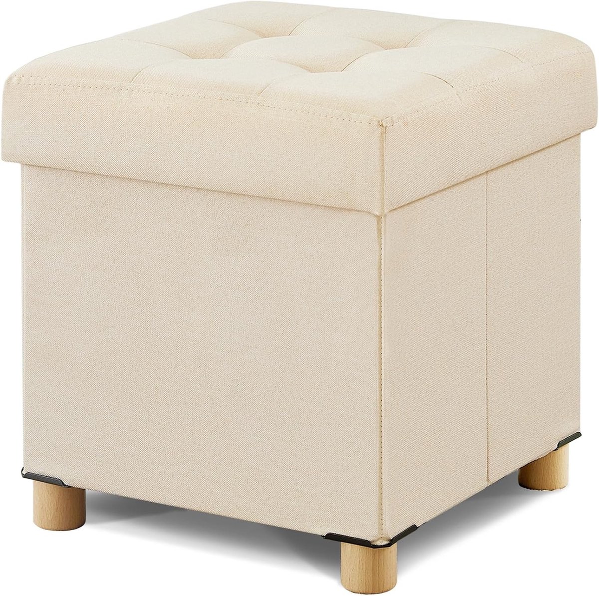 Bean bag met opbergruimte, voetensteun met opslagcapaciteit van massief hout, 38 x 38 x 40 cm, beige, multifunctioneel, comfortabel en stijlvol