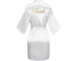 Luxe Dames Ochtendjas van Satijn met Gouden Borduurwerk - Perfect voor Bruiloft of Ontspanning