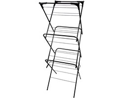 PIPIPOXER- Wasrek Inklapbaar-Droogrek-Droogtoren voor Binnen-Wastoren-3 Verdiepingen- Compact Opvouwbaar-75x49x170 CM-Ecologisch Was Drogen -Zwart