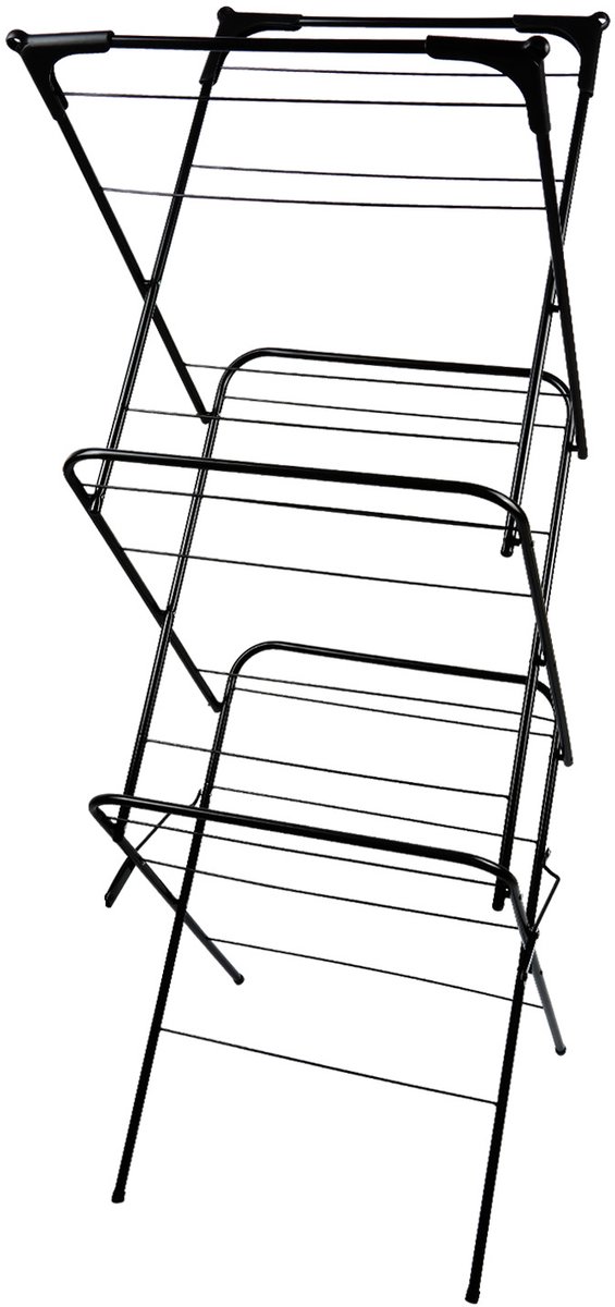 PIPIPOXER- Wasrek Inklapbaar-Droogrek-Droogtoren voor Binnen-Wastoren-3 Verdiepingen- Compact Opvouwbaar-75x49x170 CM-Ecologisch Was Drogen -Zwart