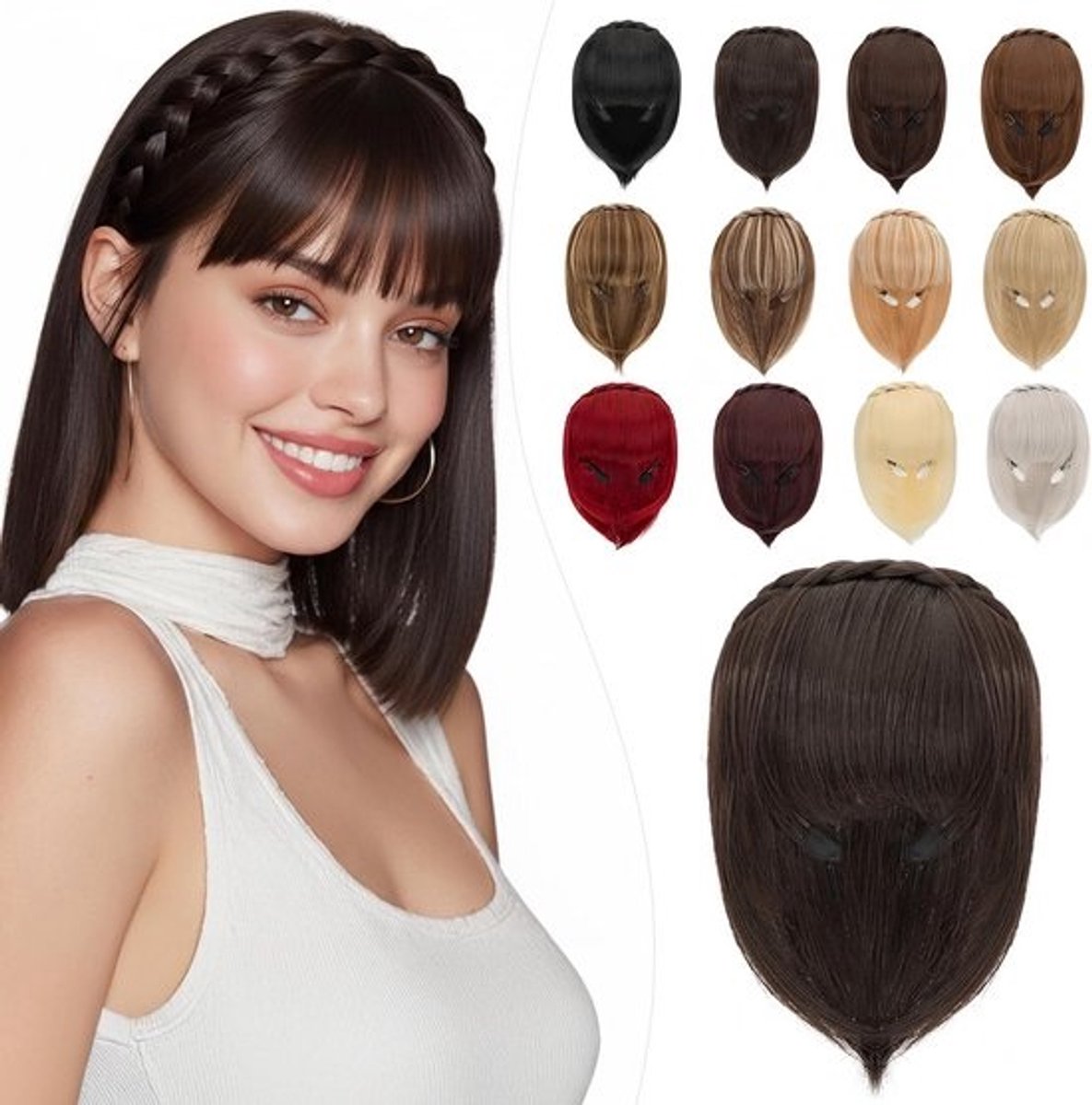 Clip-in Haartopper Pony met Haarband - Direct Voller en Langer Haar Donkerbruin
